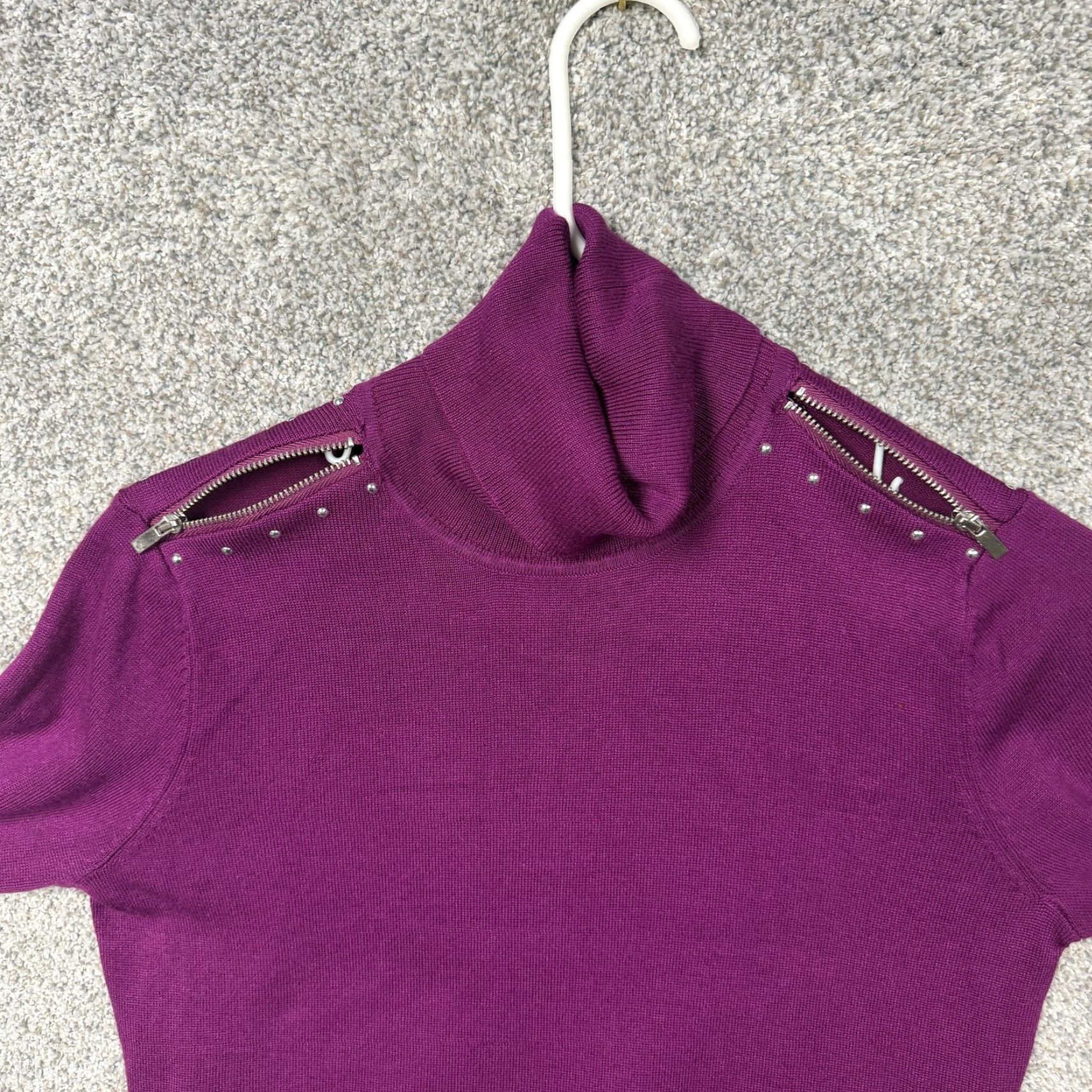 Vintage Retrology Sweater Womens S Purple Turtleneck Studded Shoulder Zipper Edgy Chic Size S / US 4 / IT 40 - 5 Thumbnail