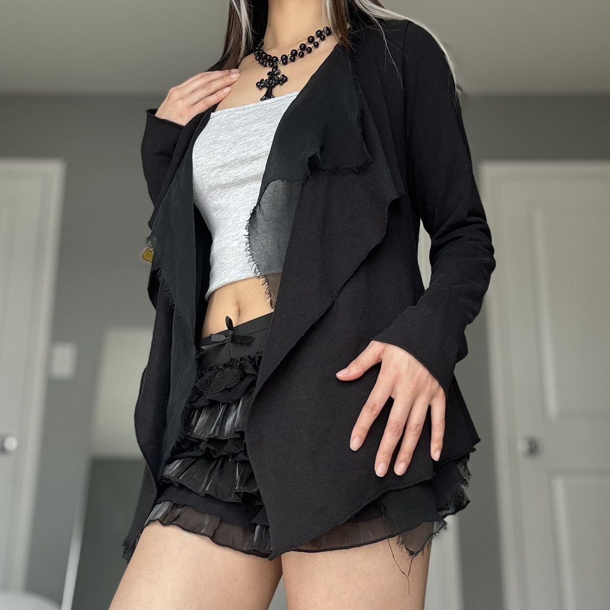 Bailey 44 Gothic Bailey44 Black Distressed Layered Drapey Cardigan Size S / US 4 / IT 40 - 11 Thumbnail