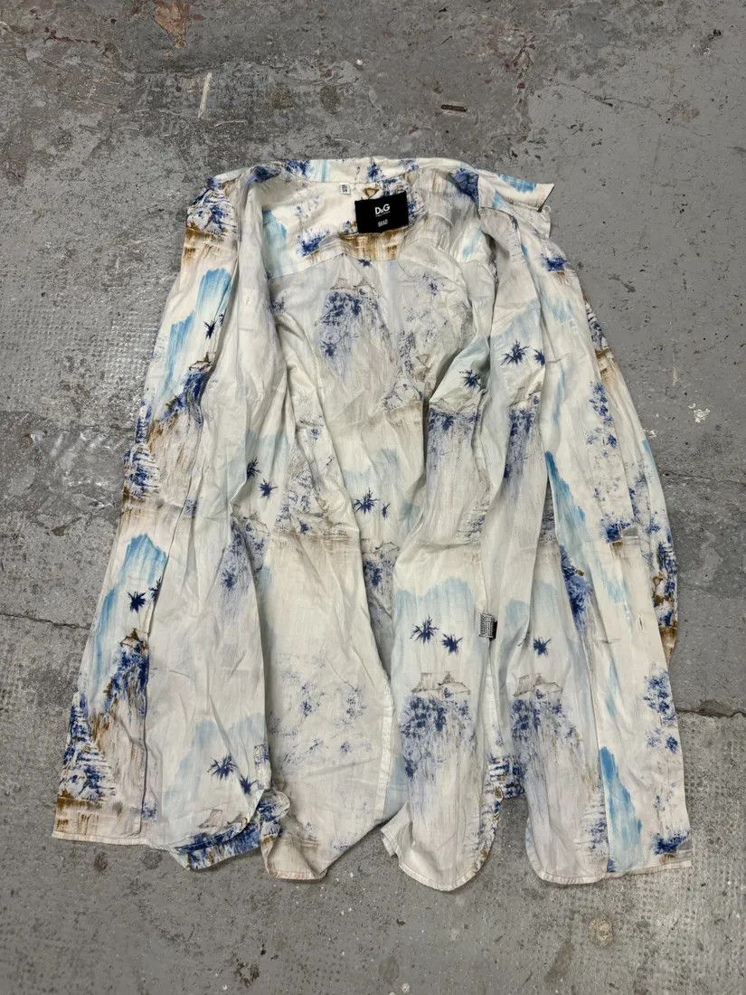 Dolce & Gabbana × Vintage 1990s Dolce & Gabbana White & Blue Abstract Nature Shirt Size US S / EU 44-46 / 1 - 11 Thumbnail