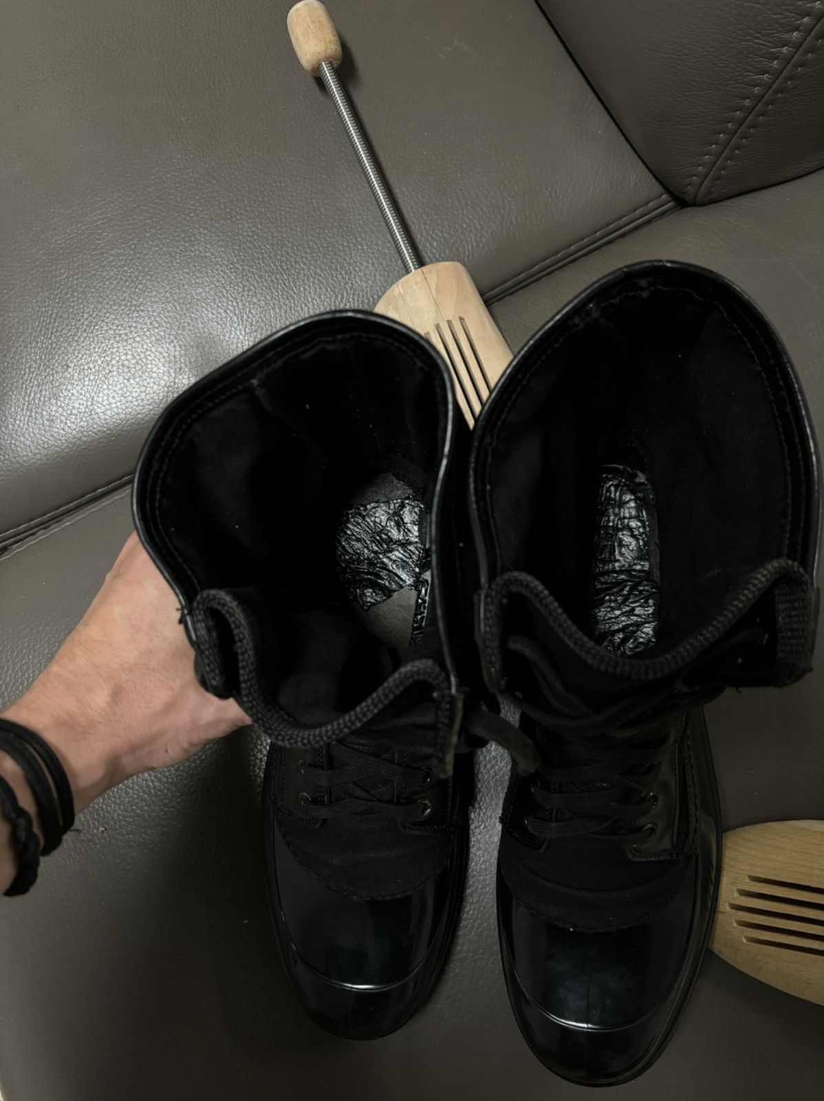 Burberry Prorsum Leather-Canvas Mono Black Lace-Up Rubber High Boots Shoes 44 Size US 11.5 / EU 44-45 - 16 Thumbnail