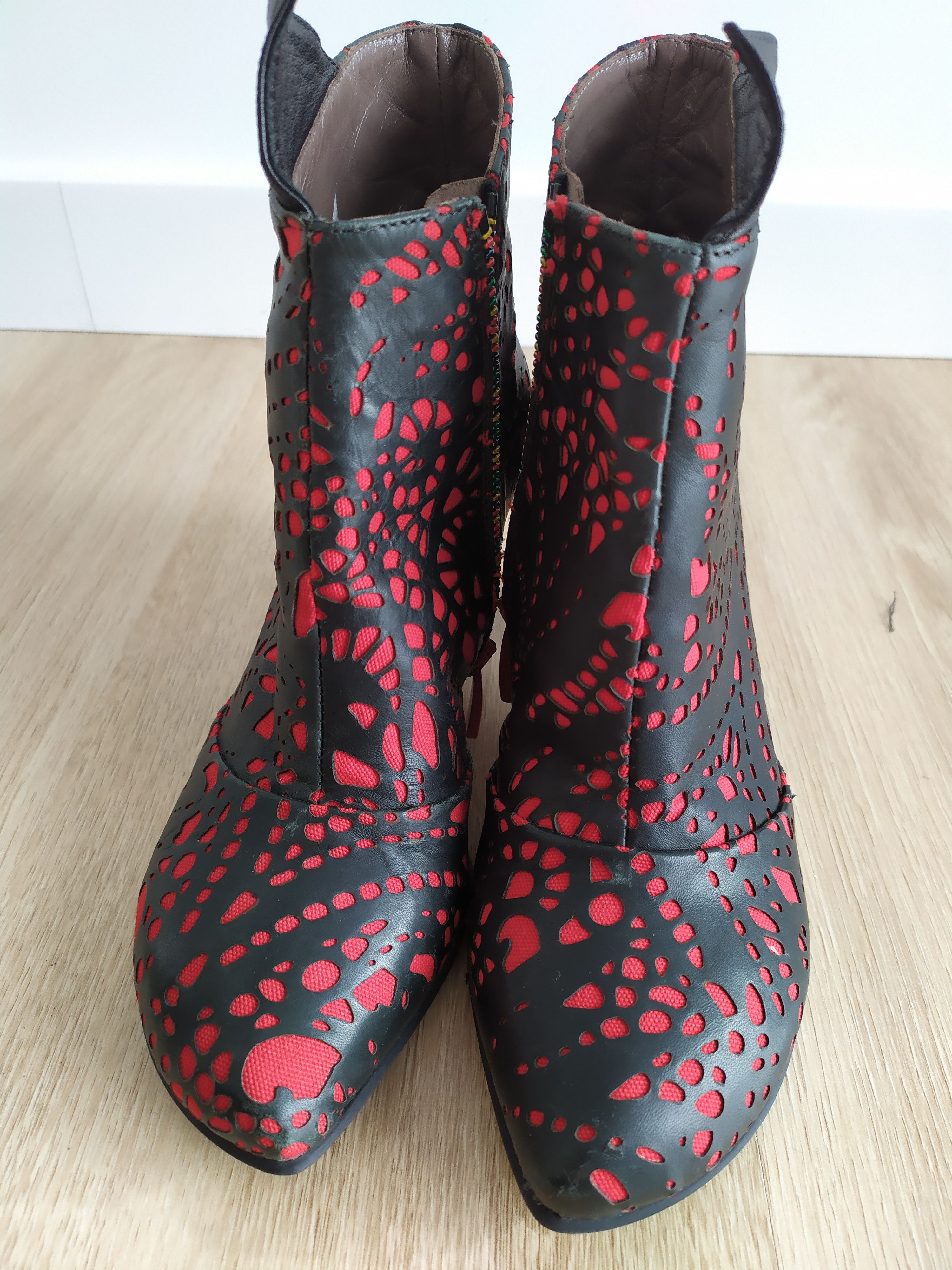 The Difference Lisa Tucci Unique Red Trani Ankle Boot with Laser Cut Detail Size US 7 / IT 37 - 14 Thumbnail