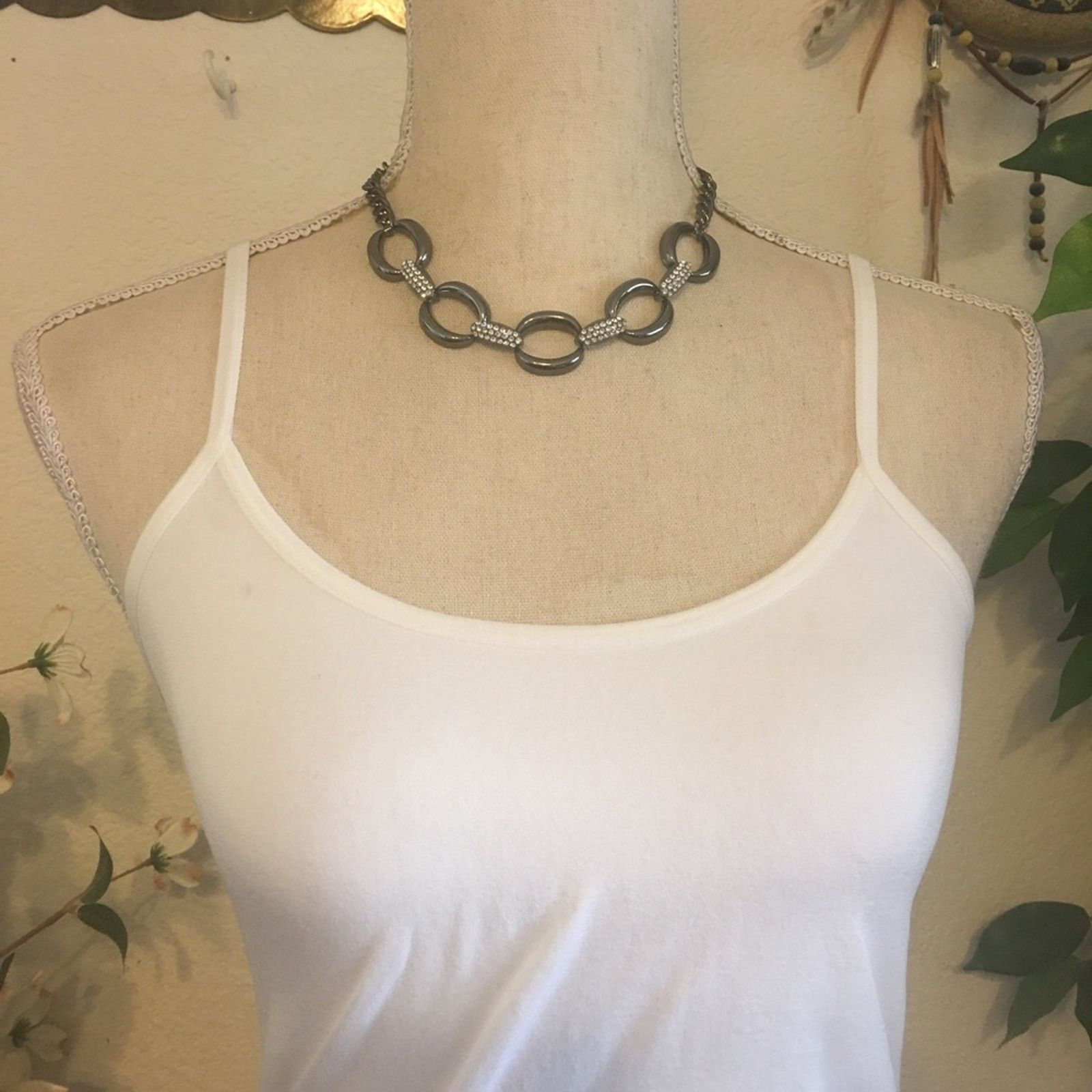 Jewelry Shiny chrome tone rhinestone link necklace Size ONE SIZE - 3 Thumbnail