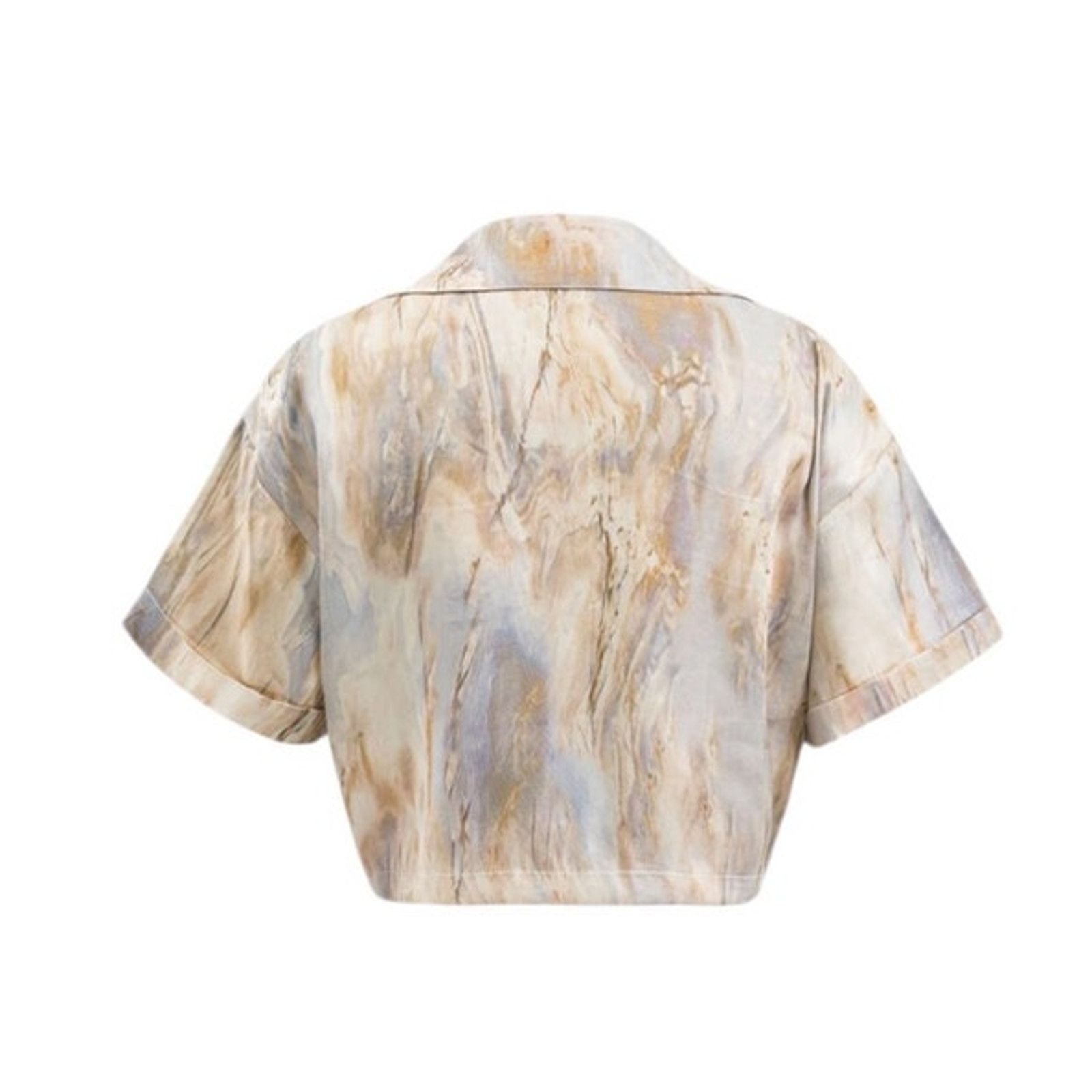 Other Multicolor Marble Print Twist Hem V-Neck Pocketed Crop Shirt Size XXL / US 16-18 / IT 52-54 - 2 Thumbnail