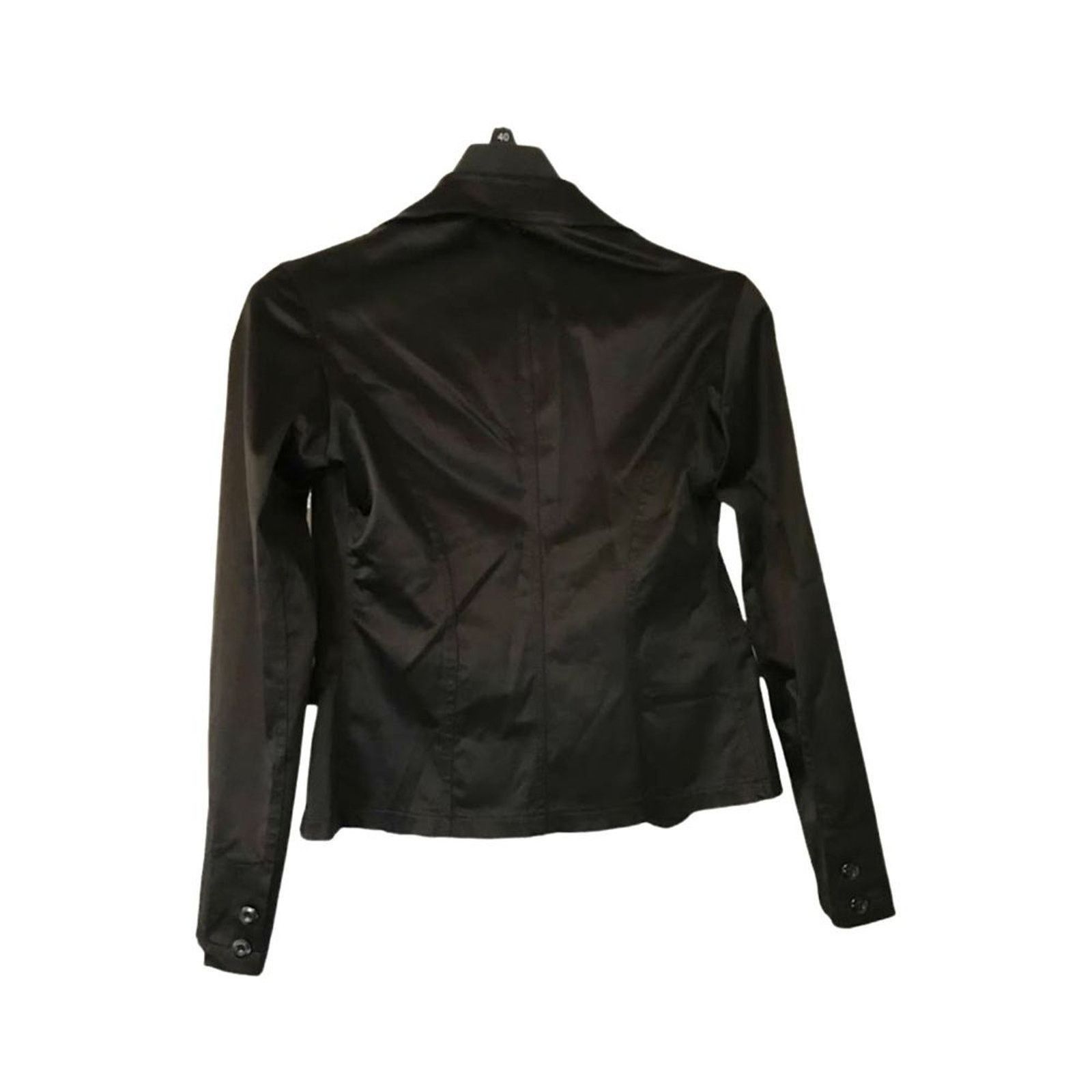The Unbranded Brand Si Ela Women`s Blazer Jacket Tuxedo Suit Black Satin Long S Size S / US 4 / IT 40 - 2 Thumbnail