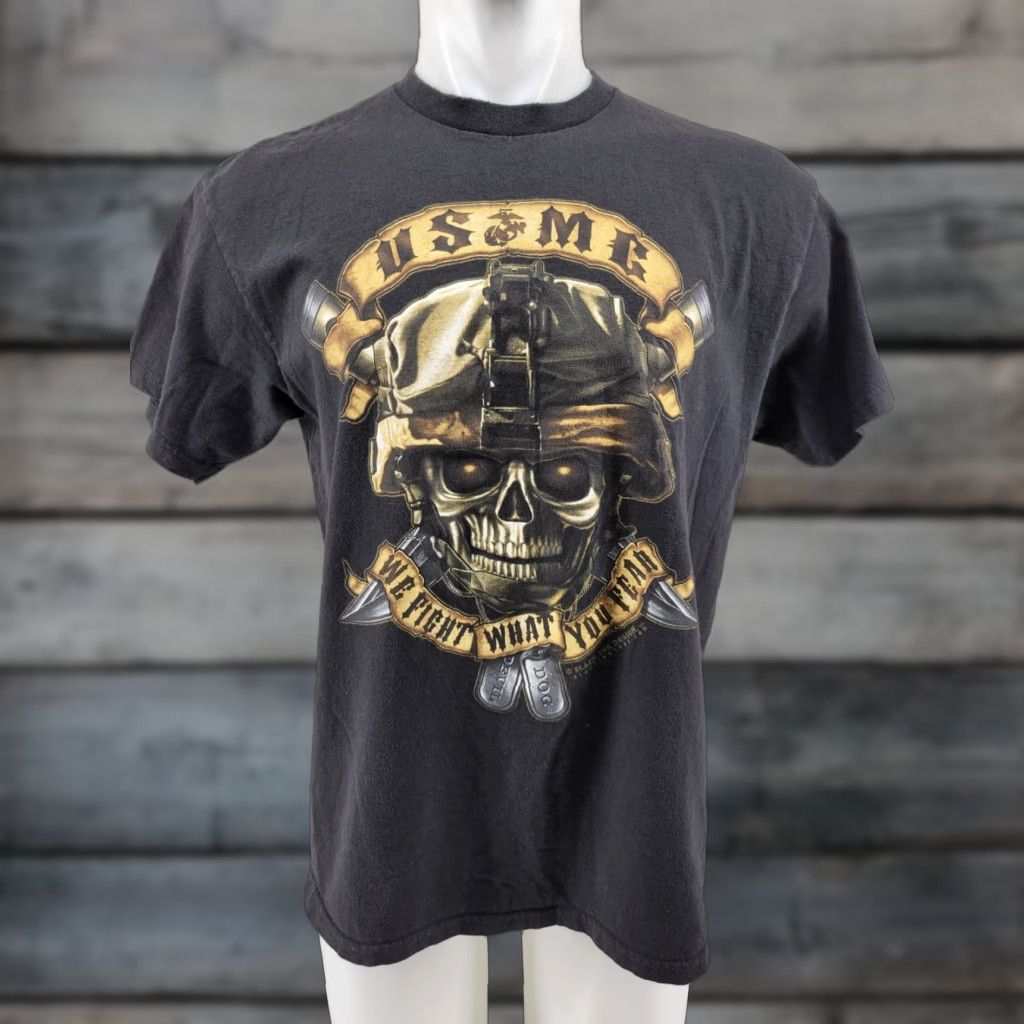 Delta Delta Black Ink Design Short Sleeve Crewneck T Shirt USMC Marines Large L Black Mens Size Regular Cotton Crew Neck Logo 100% Cotton Size US L / EU 52-54 / 3 - 1 Thumbnail