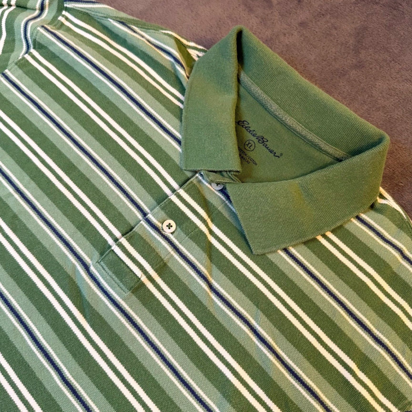 Eddie Bauer Eddie Bauer Polo Shirt Mens XL Green Striped Short Sleeve Cotton Pique Shirt Size US XL / EU 56 / 4 - 2 Thumbnail