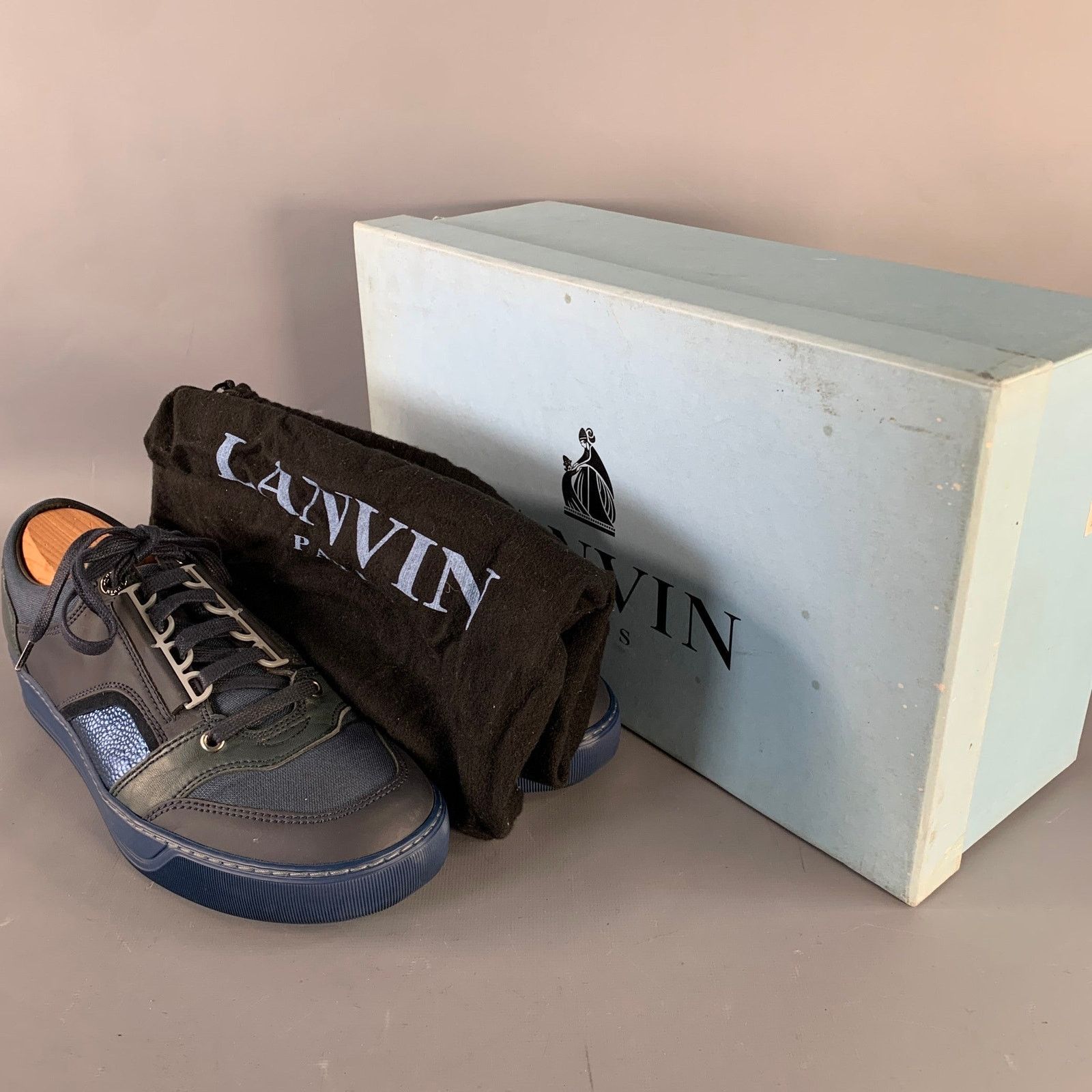 Lanvin LANVIN DBB1 Navy Black Color Block Leather Low Top Sneakers Size US 8 / EU 41 - 8 Thumbnail