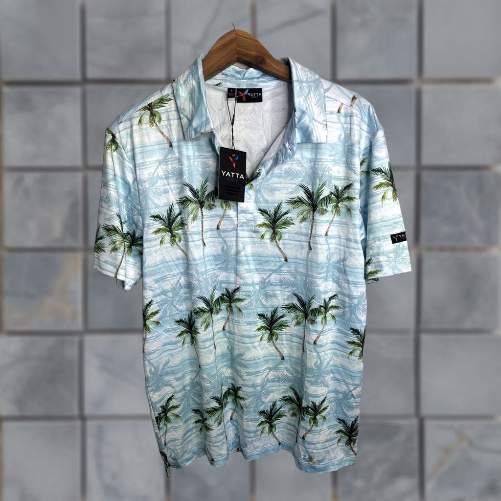 Vintage Yatta Golf Shirt Mens S Blue Palm Tree Hawaiian Polo Golf Tropical Performance Size US S / EU 44-46 / 1 - 1 Thumbnail