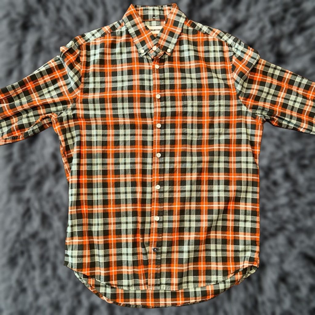 Taylor Stitch Men's Shirt 40 Medium Organic Cotton No Plaid Orange Green Blue Casual Workwear Vintage No
