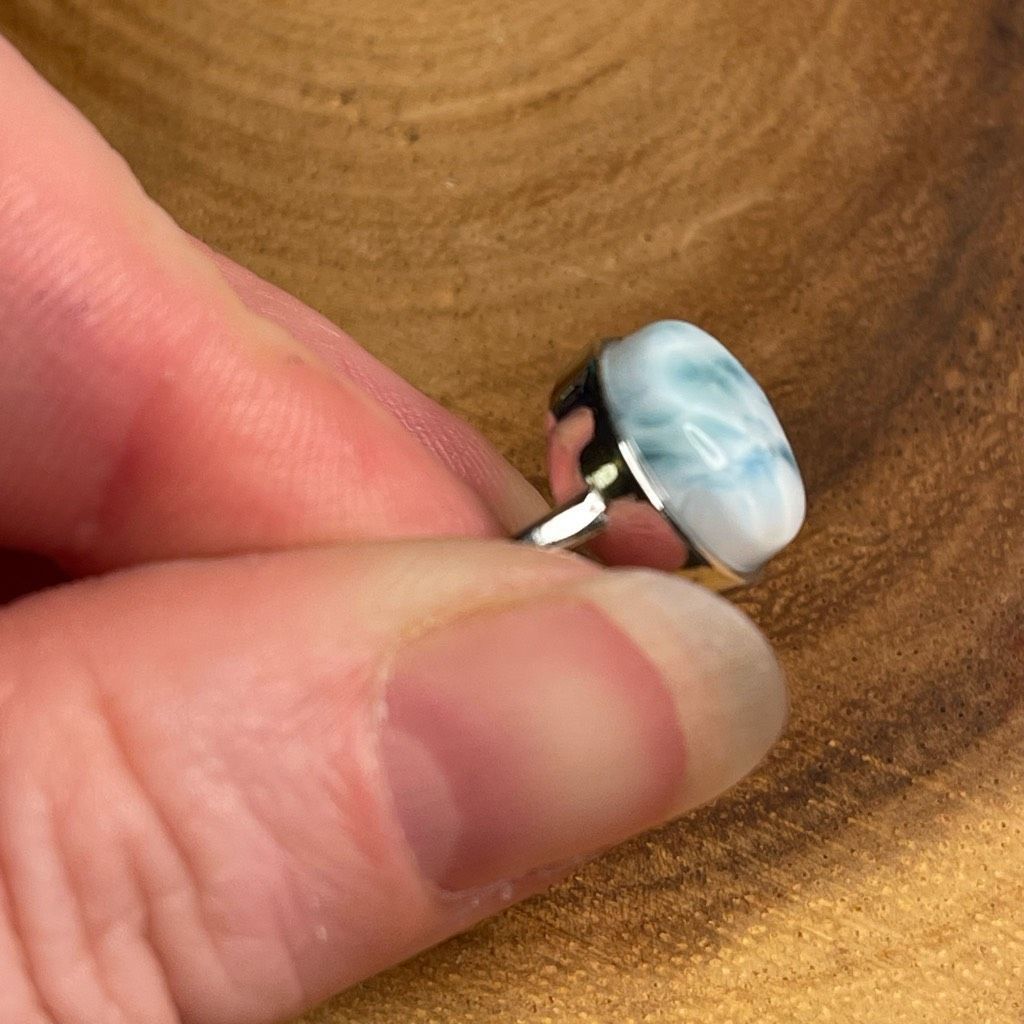Other Larimar S925 sterling silver adjustable ring 10mm natural st Size ONE SIZE - 10 Thumbnail