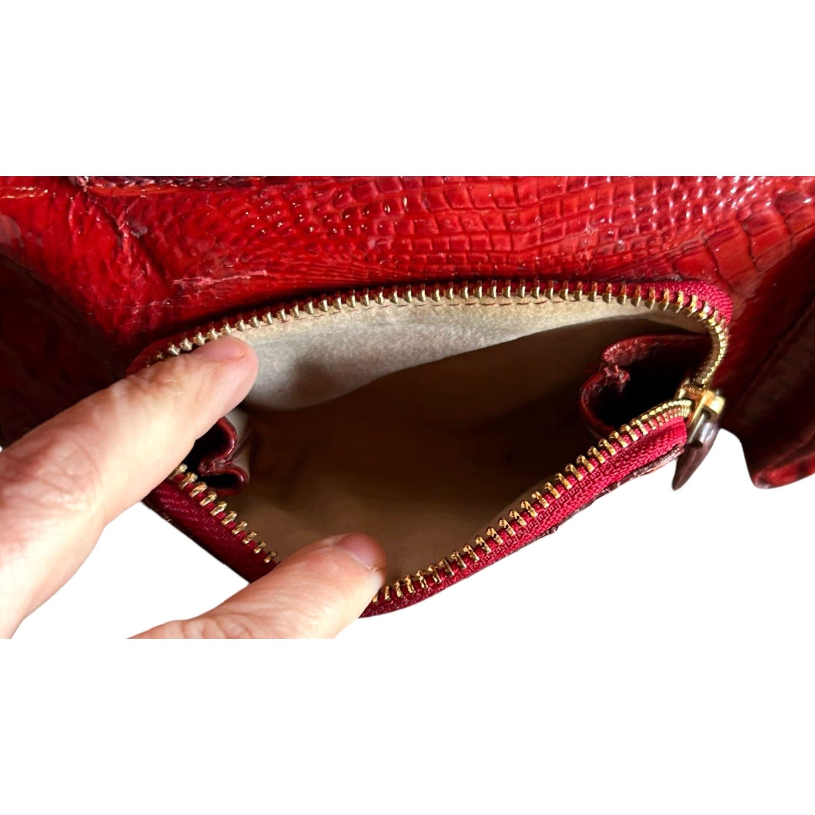 BRAHMIN Brahmin Red Croc Shoulder Bag Purse Pockets Large Women’s Read Crossbody Vintage Read Size ONE SIZE - 7 Thumbnail