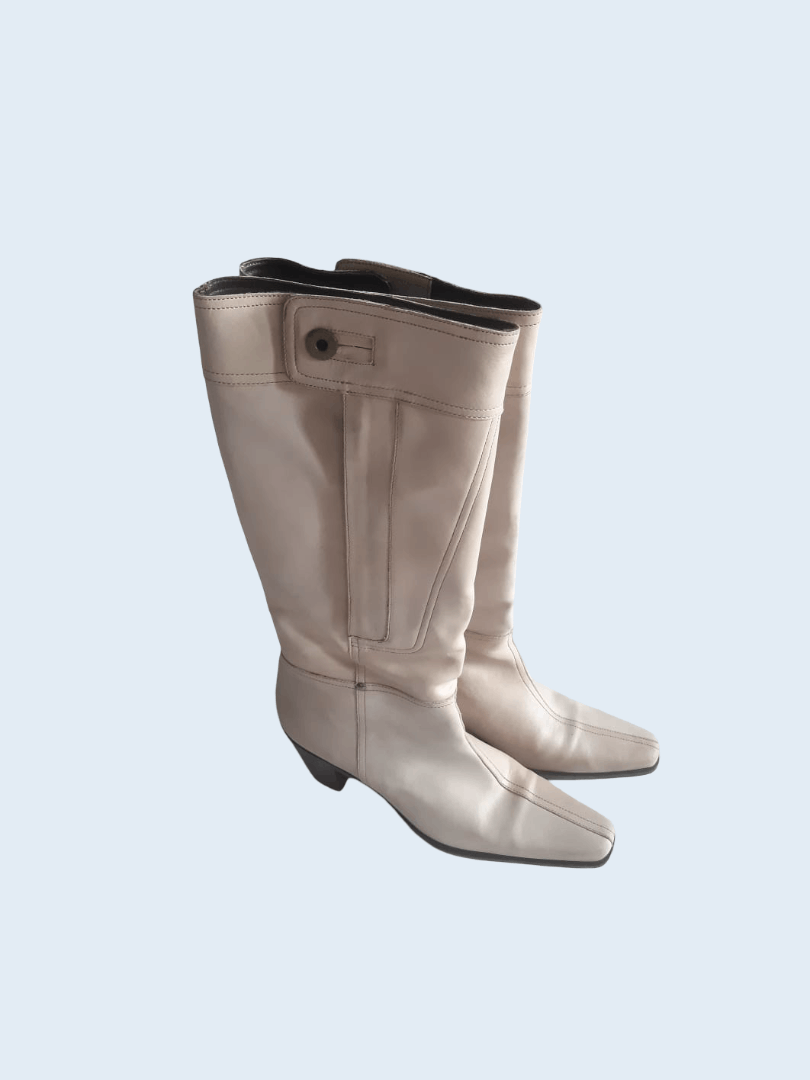 Miu Miu MiuMiu FW 2002 Vintage Beige Zip-fly Leather Cowboy Boots Size US 10 / IT 40 - 2 Thumbnail