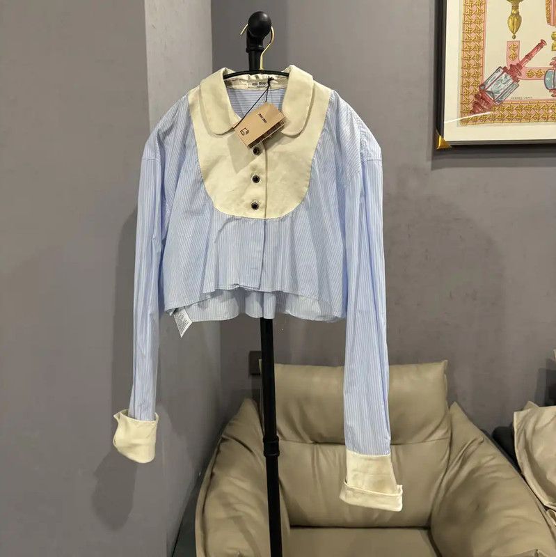 Miu Miu Miu Miu Light Blue Cropped Cotton Shirt 0089 Size M / US 6-8 / IT 42-44 - 1 Thumbnail