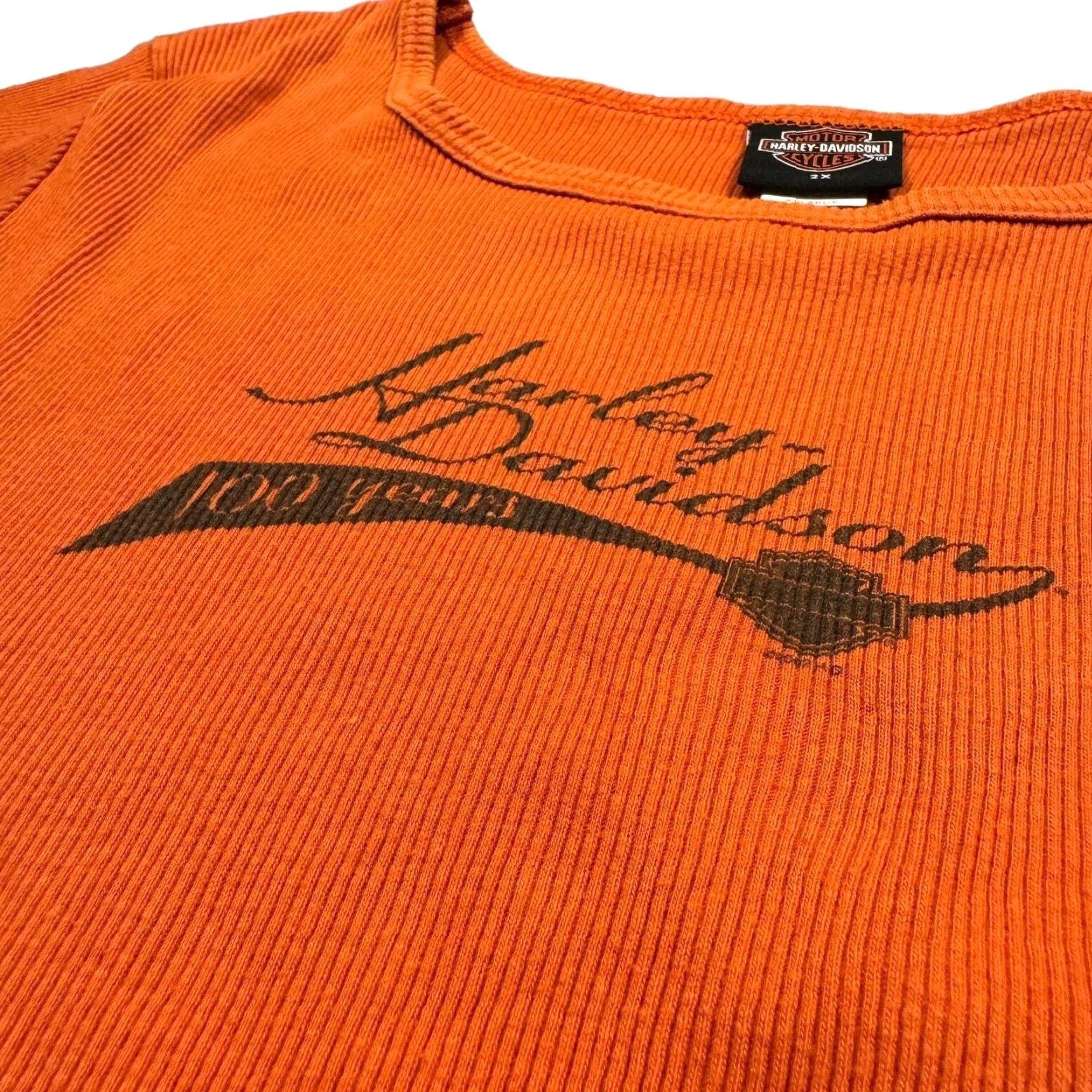 Harley Davidson VINTAGE Harley-Davidson Shirt Womens 2XL Orange Ribbed Short Sleeve T-Shirt Harley-Davidson Womens 2XL Orange Ribbed Short Sleeve Y2K USA Made Size XXL / US 16-18 / IT 52-54 - 2 Thumbnail