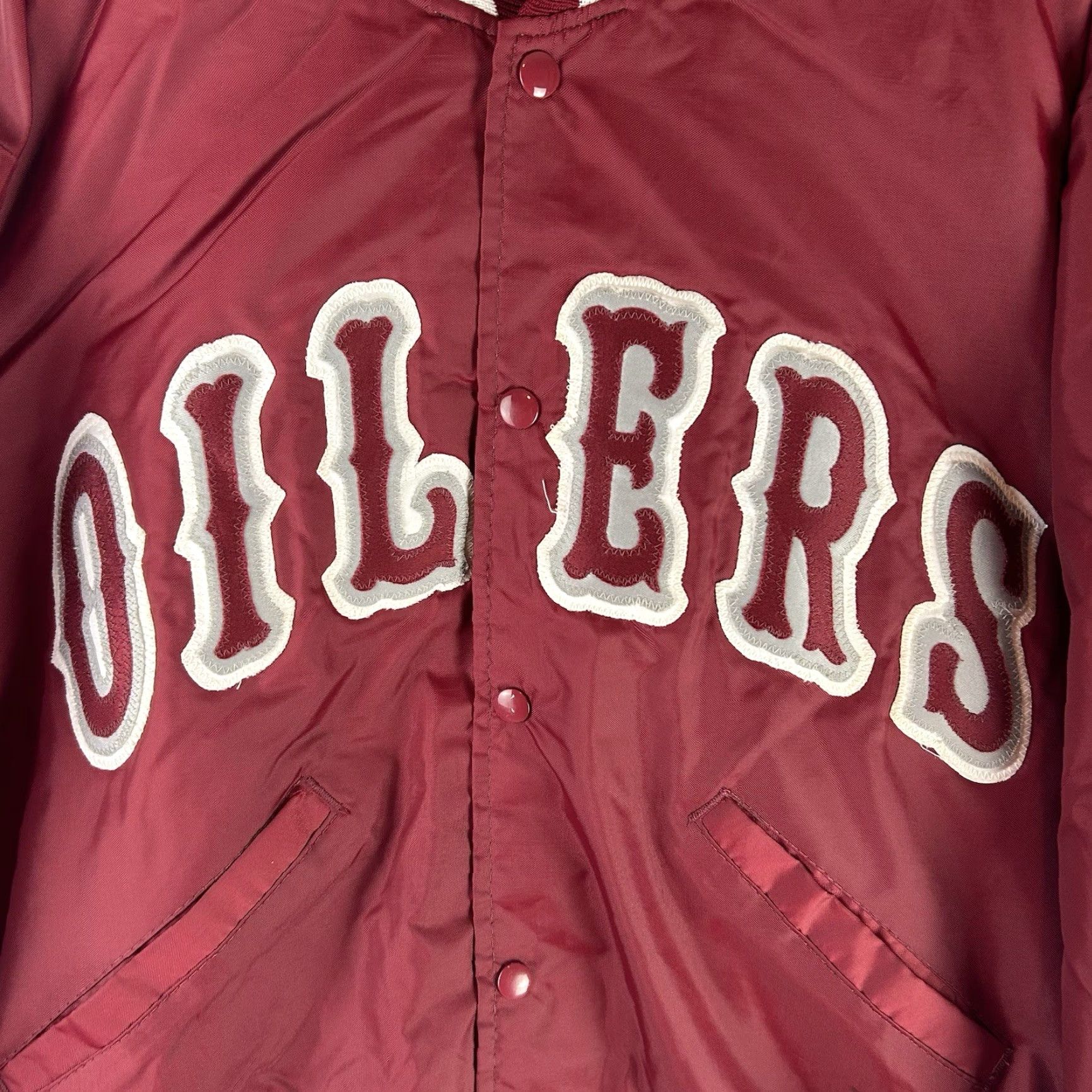 Vintage VINTAGE DeLong Athletic Jacket Oilers Red Made in USA Mens Large 80s 90s Jacket Casual Snap Varsity Men Red 80s 90s Oilers Size US L / EU 52-54 / 3 - 2 Thumbnail