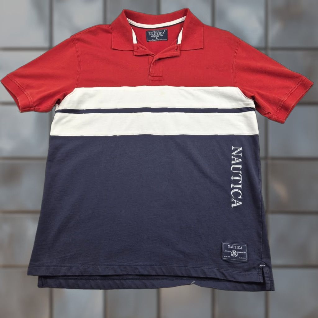 Nautica Nautica Polo Shirt Mens Large Colorblock Red White Navy Knit Shirt Size US L / EU 52-54 / 3 - 1 Thumbnail