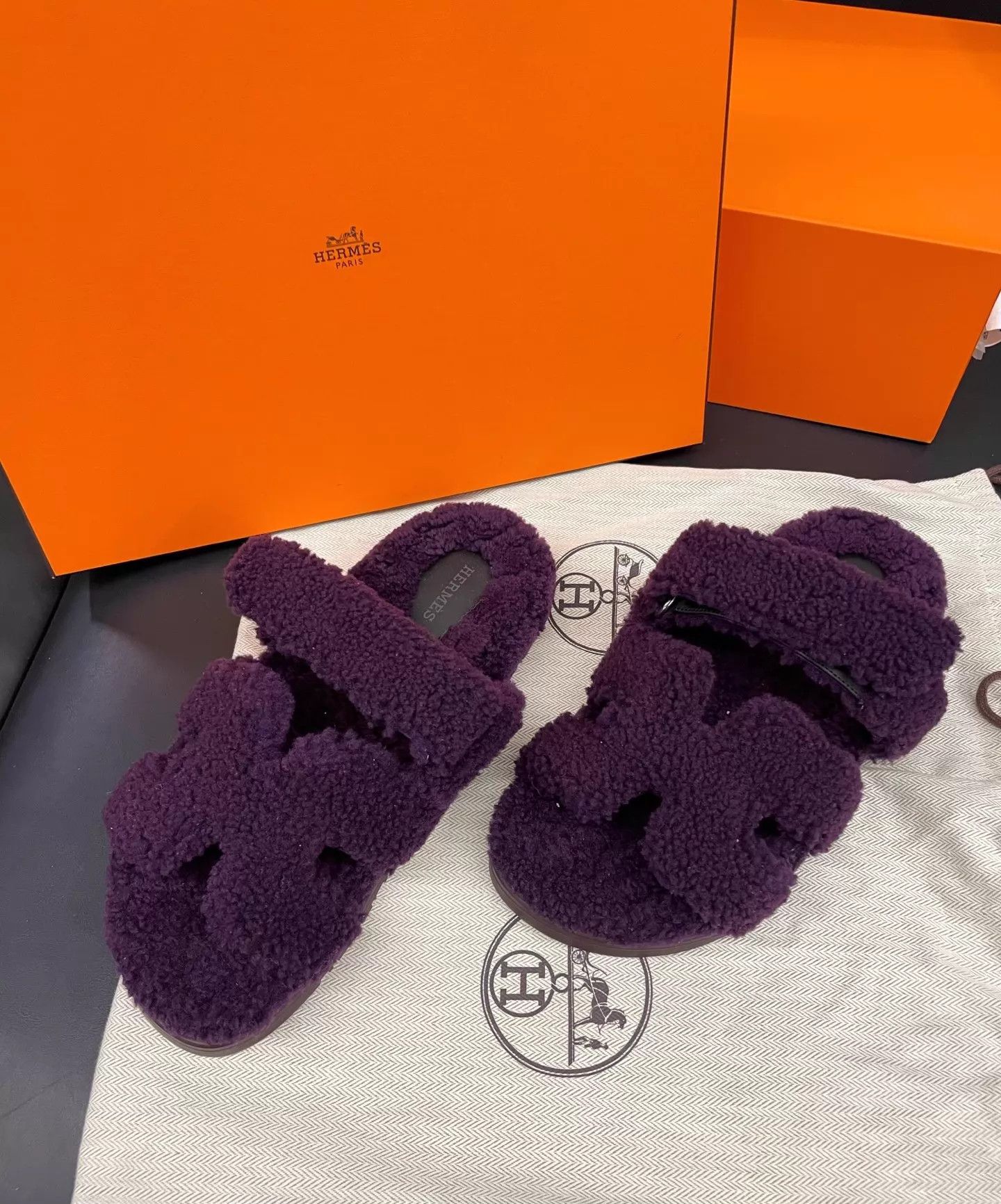 Hermes Hermes Fur Open-Toe Velcro Slip-On Mule Purple 39 Size US 8.5 / IT 38.5 - 2 Thumbnail