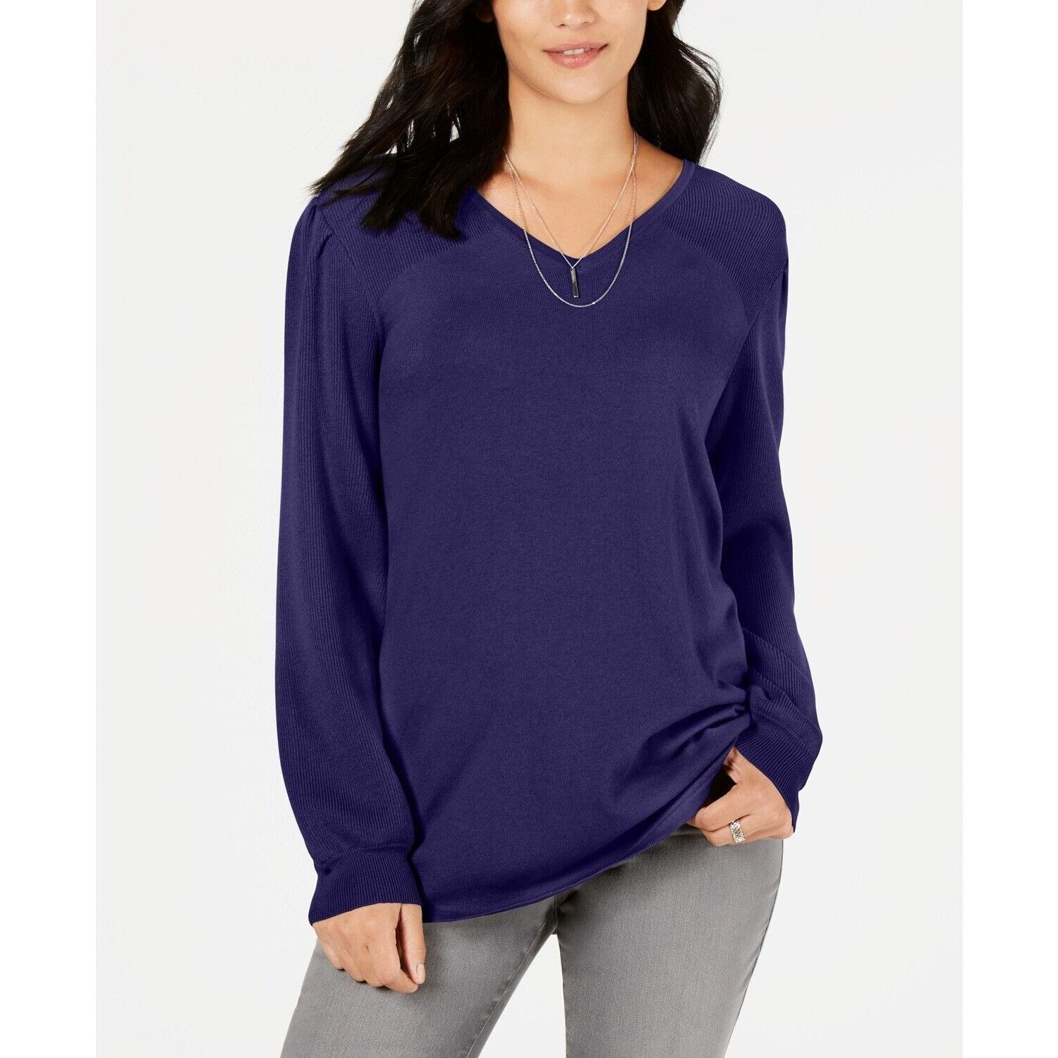 Other Style & Co Pleated-Sleeve Tunic Sweater, Midnight Iris, S Size S / US 4 / IT 40 - 2 Thumbnail