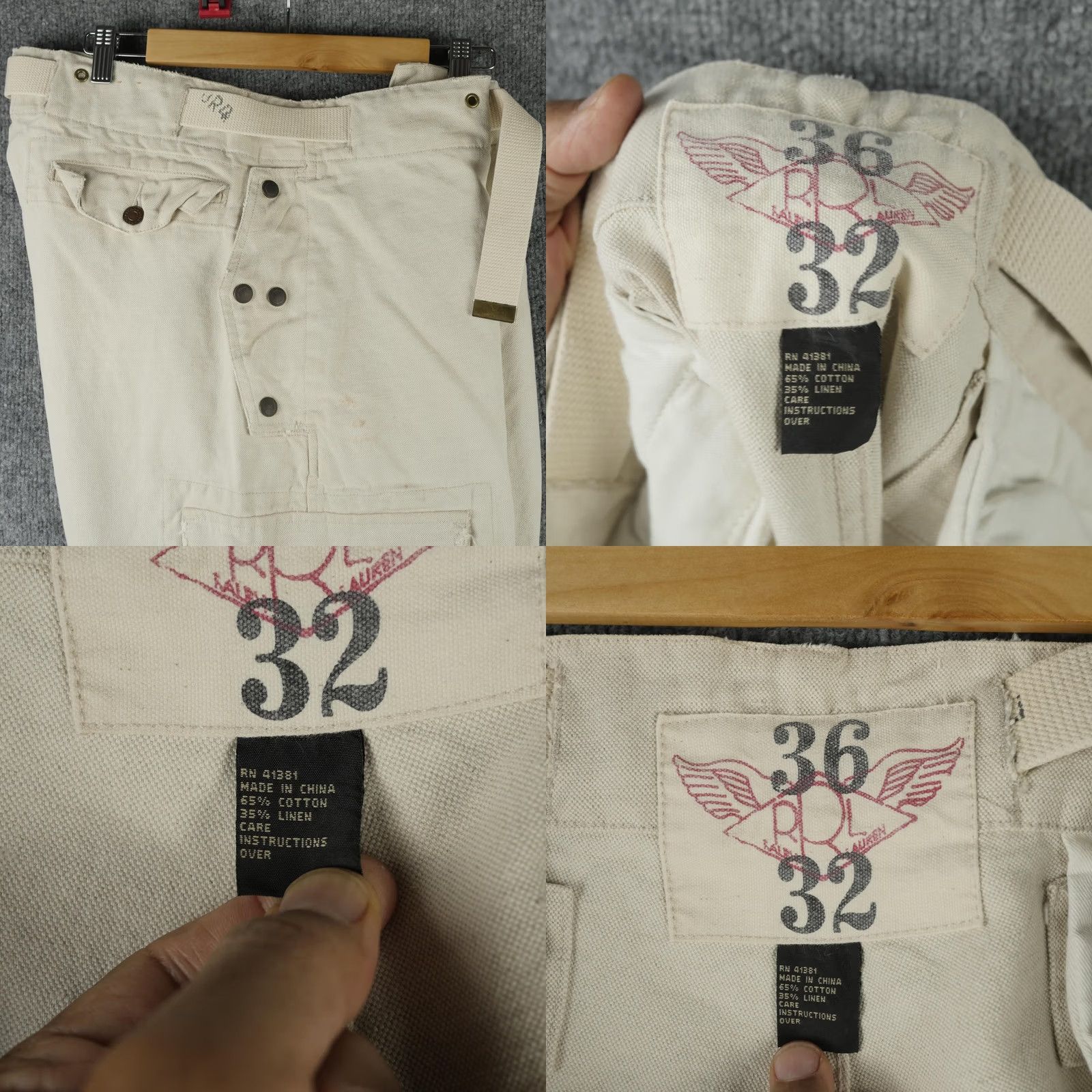 Ralph Lauren RRL Ralph Lauren Pants Mens 36x32 Beige Cargo Canvas Linen Utility Baggy Relaxed Straight Front Button Fly Pockets Cargo Pocket WW2 Inspired Size US 36 / EU 52 - 9 Thumbnail