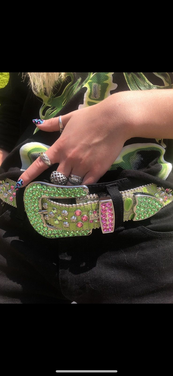 image of B B Simon Bb Simon Rhinestone Belt in Green, Men's (Size 30)