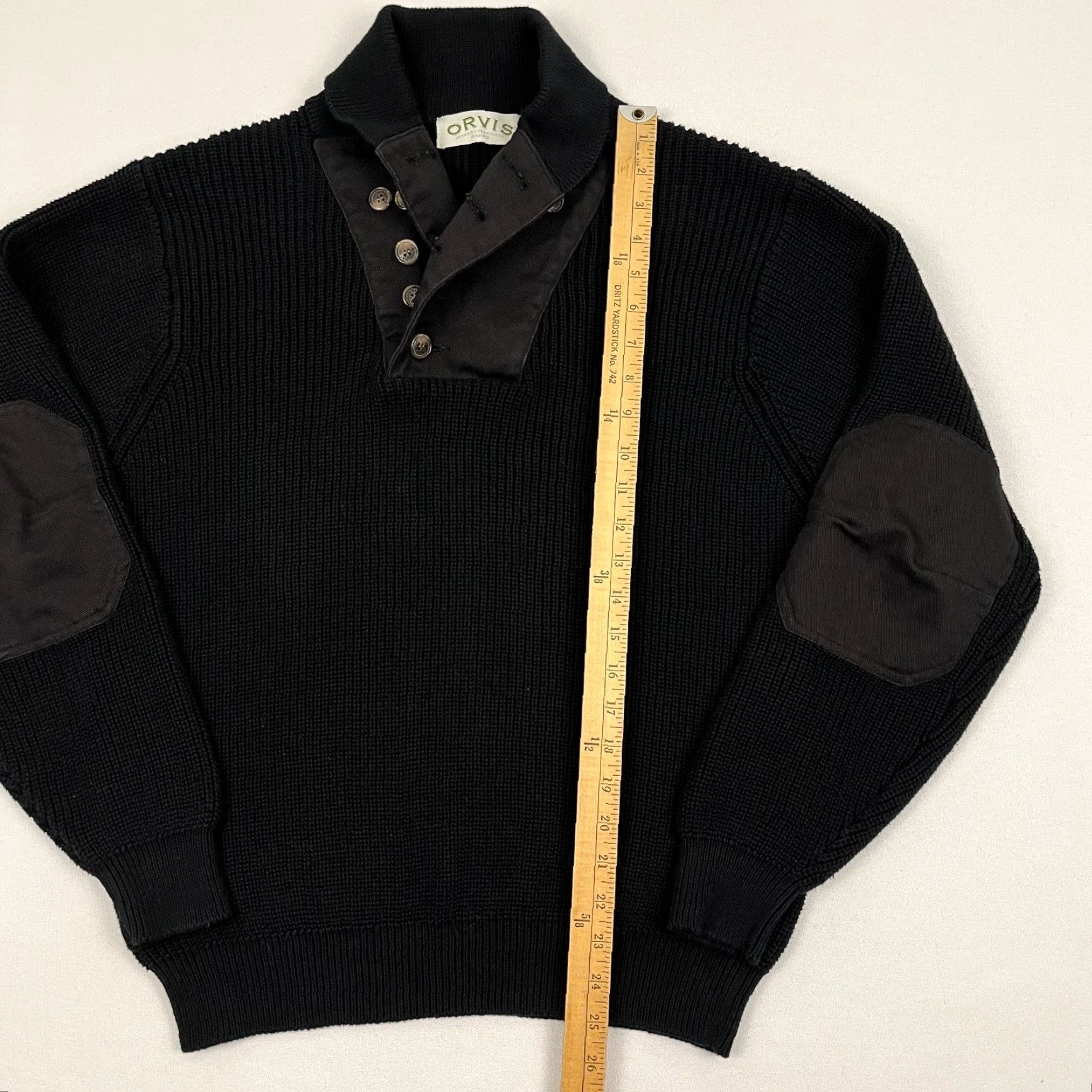 Orvis Orvis Sweater Mens M Black Heavy Knit Elbow Pad Commando Henley Shawl Pullover Size US M / EU 48-50 / 2 - 5 Thumbnail