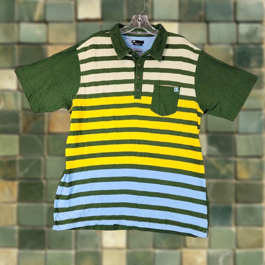 Vintage DC Green Striped Polo Shirt Mens XL Short Sleeve Size US XL / EU 56 / 4 - 1 Thumbnail