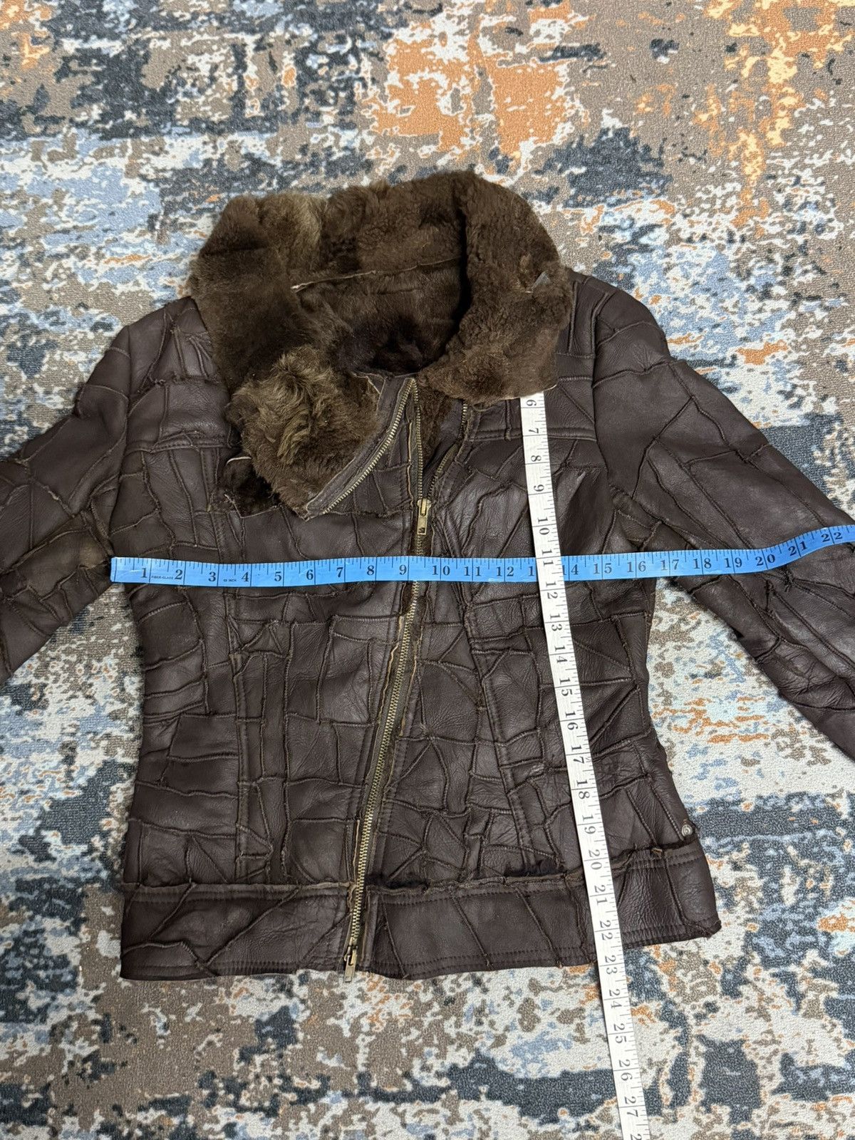 Le Grande Bleu (L.G.B.) Patchwork leather jacket asymmetrical zipper with fur trim Size XS / US 0-2 / IT 36-38 - 17 Thumbnail