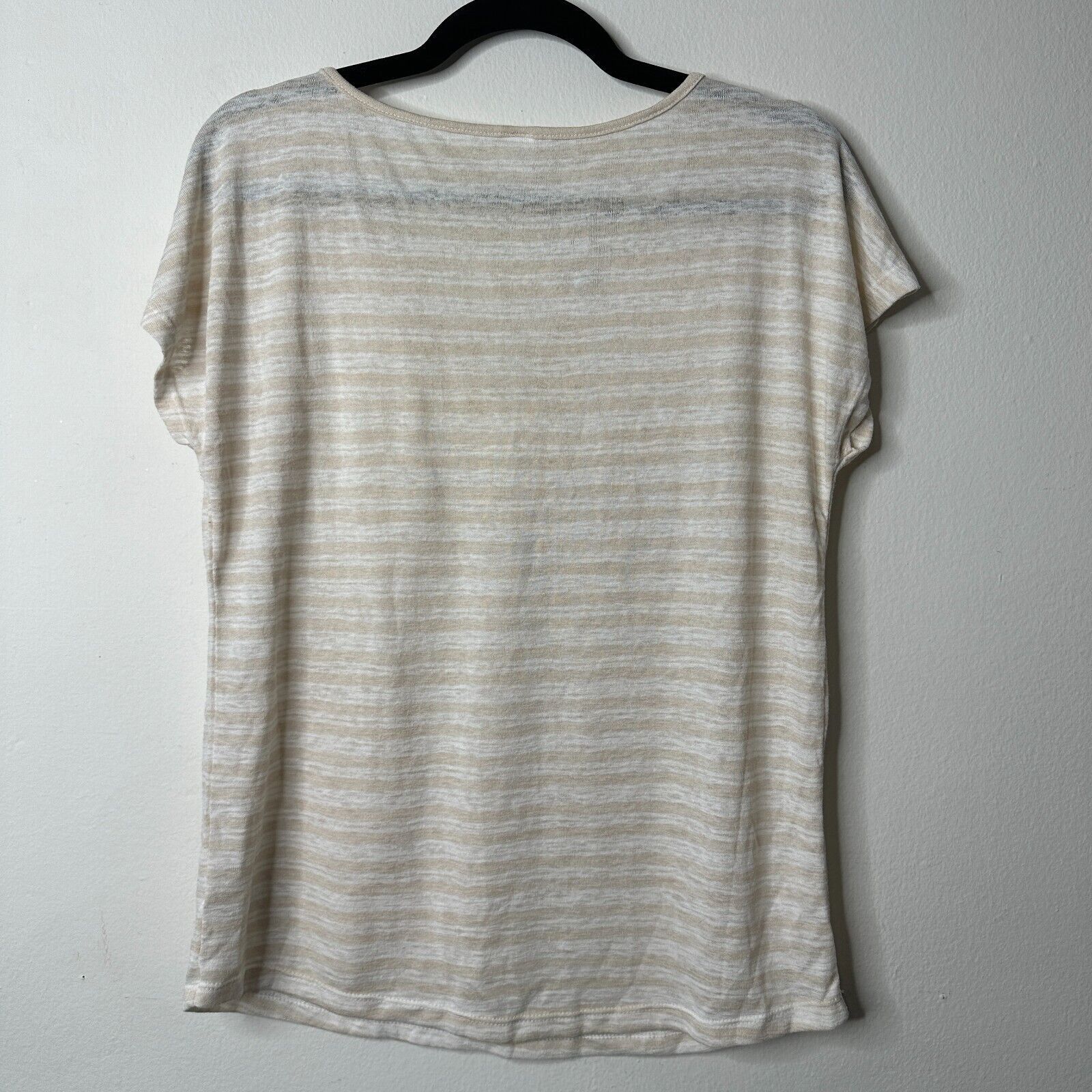 Old Navy Old Navy Cream & White Striped V-Split Neck Tee Blouse Small Size S / US 4 / IT 40 - 2 Thumbnail
