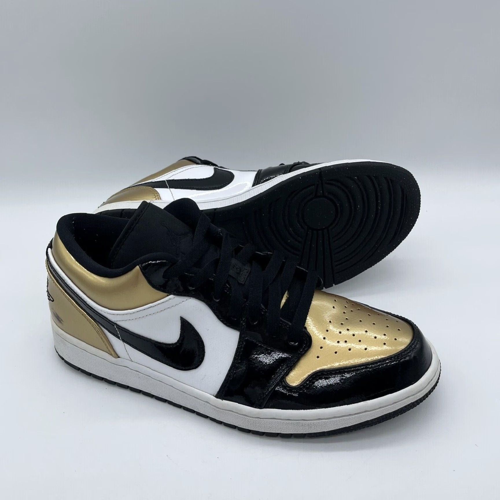 Jordan Brand Nike Air Jordan 1 Low Gold Toe Sneakers CQ9447-700 Men 10 Shoes Patent Leather Black White Gold Swoosh Wing Mens Shoes Size US 9 / EU 42 - 2 Thumbnail