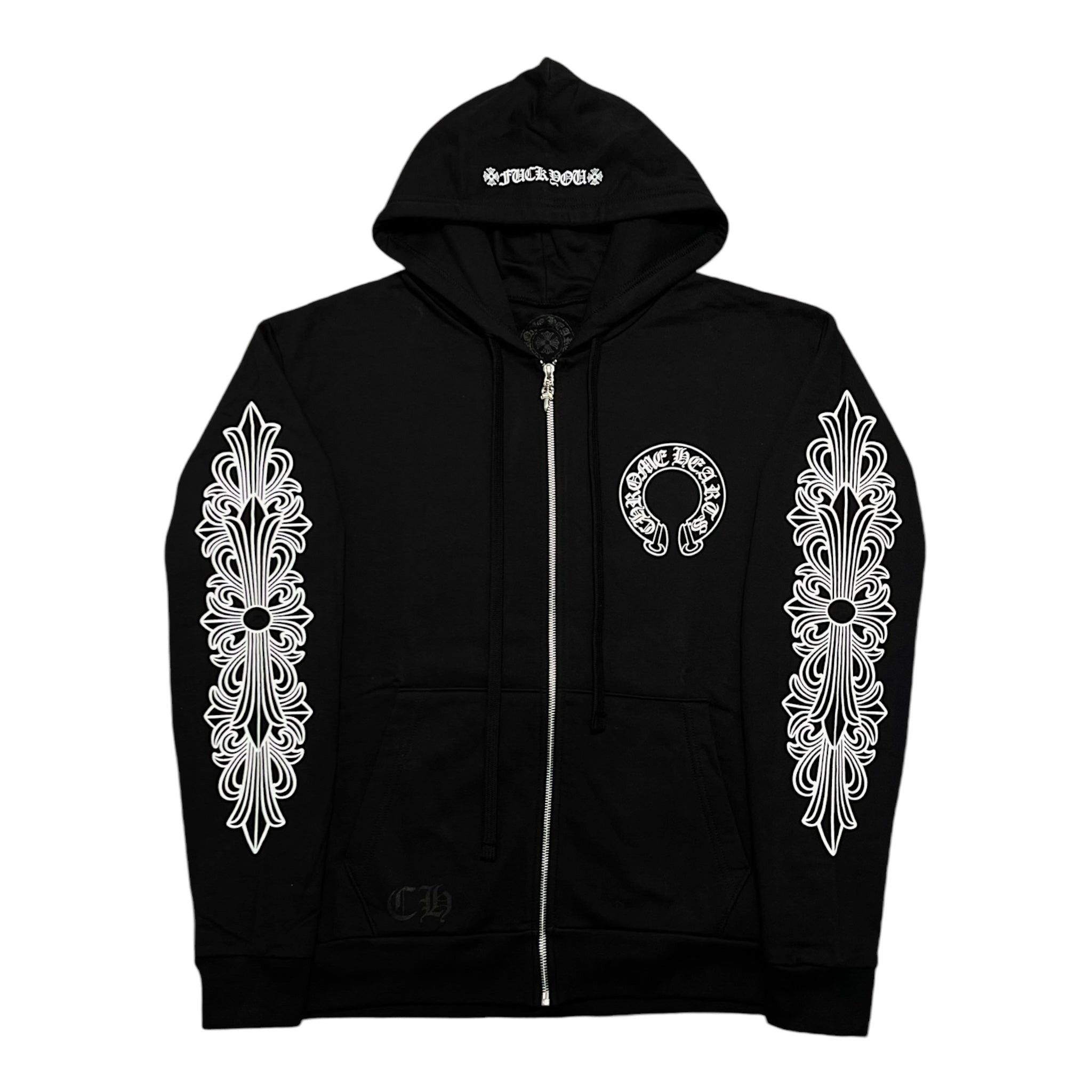 Chrome Hearts Horseshoe Floral Zip-Up Hooded Sweatshirt
