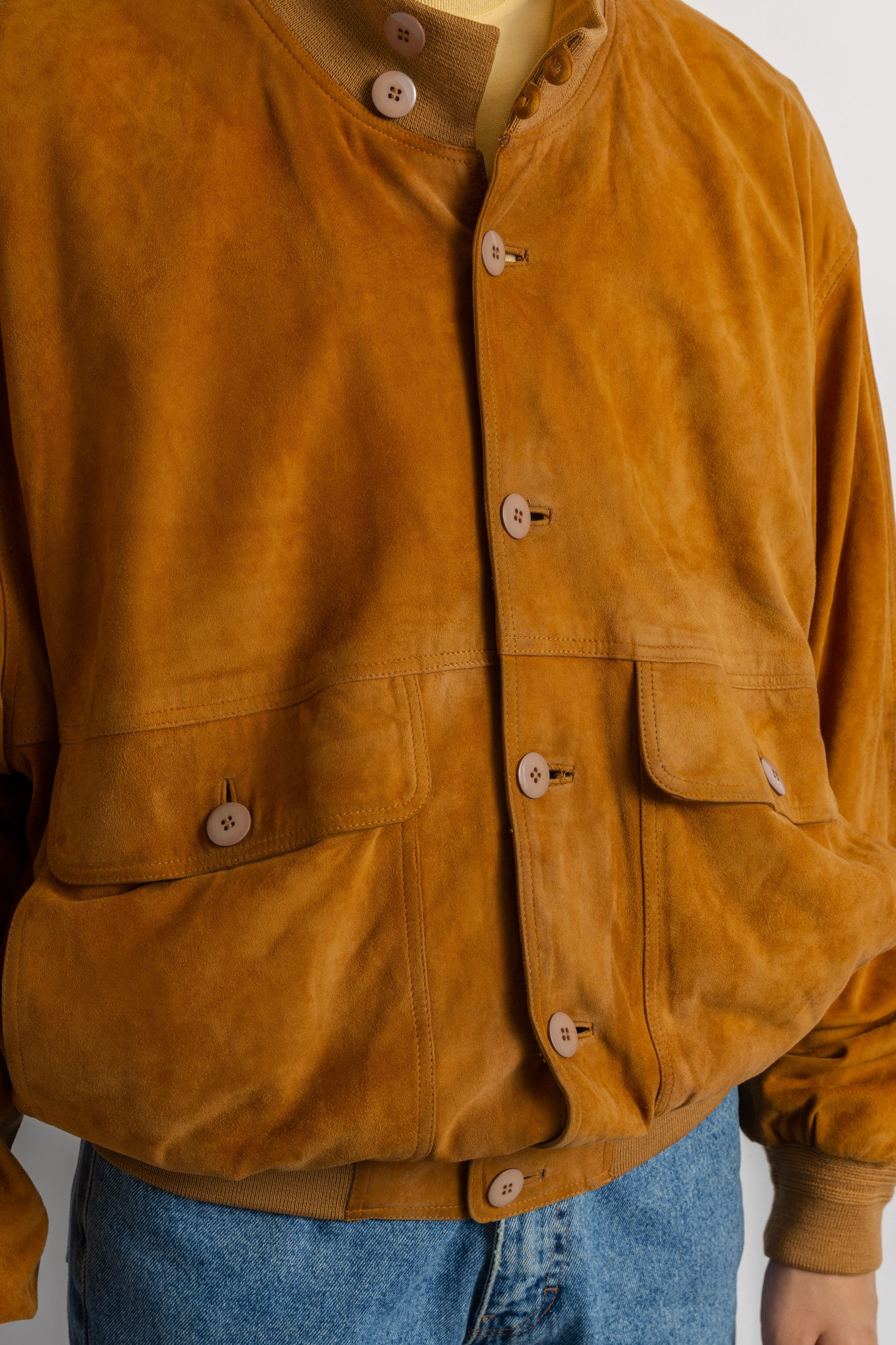 Vintage 80s Suede Bomber Jacket Brown Leather Fall 8714 Size US XL / EU 56 / 4 - 6 Thumbnail