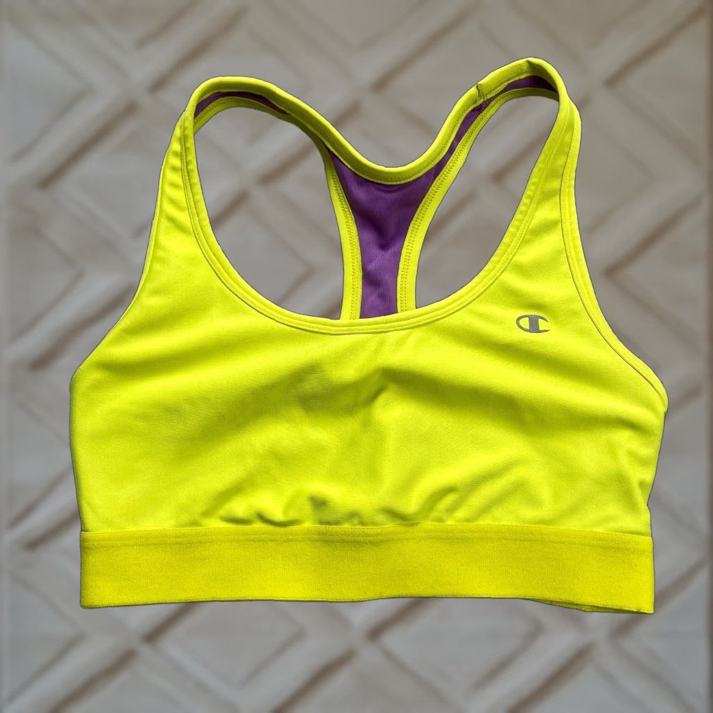 Champion Champion Sports Bralette Womens Medium Yellow Racerback Active Gym Running Yoga Ladies Medium Yellow Racerback Sports Bra Size ONE SIZE - 1 Thumbnail