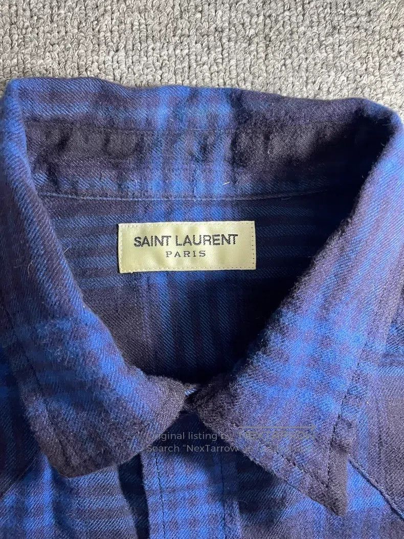 Saint Laurent Paris Saint Laurent Paris Cat Eye Button Blue and Black Plaid Sh Size US XL / EU 56 / 4 - 4 Thumbnail