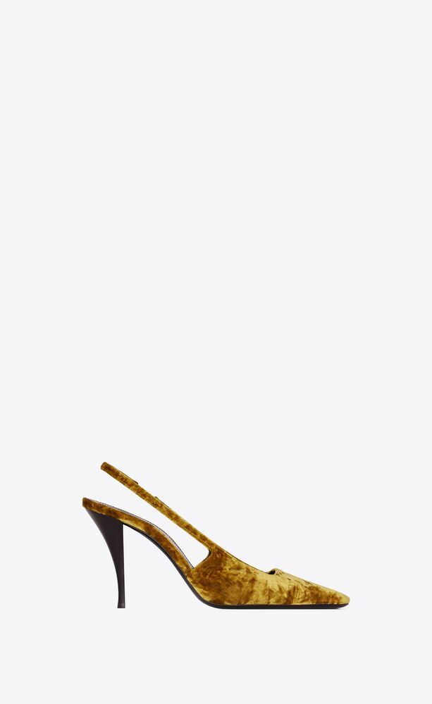 image of Saint Laurent Paris Oc11Z10524 Blade Slingback Pumps In Velvet In Yellow Shoes, Women's (Size 8)
