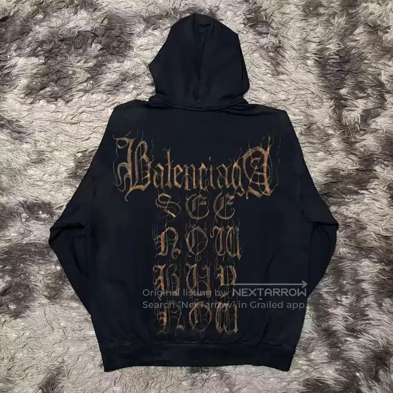 Balenciaga Balenciaga English Letter Mud-Dyed Sanskrit Zippered Hoode Size US M / EU 48-50 / 2 - 2 Thumbnail