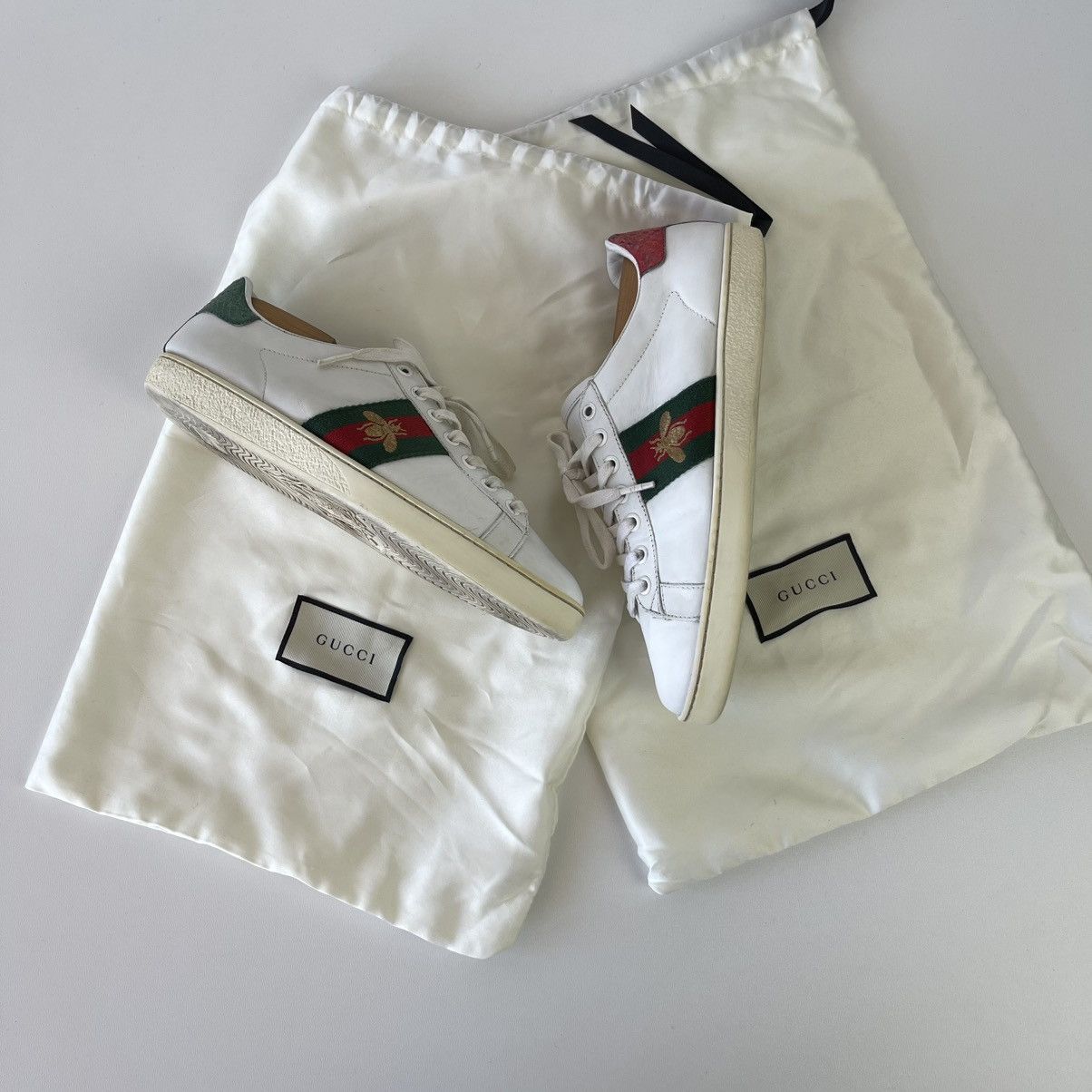 Gucci Gucci Ace Bee Embroidered Trainers Leather Sneakers White Size US 8 / IT 38 - 2 Thumbnail