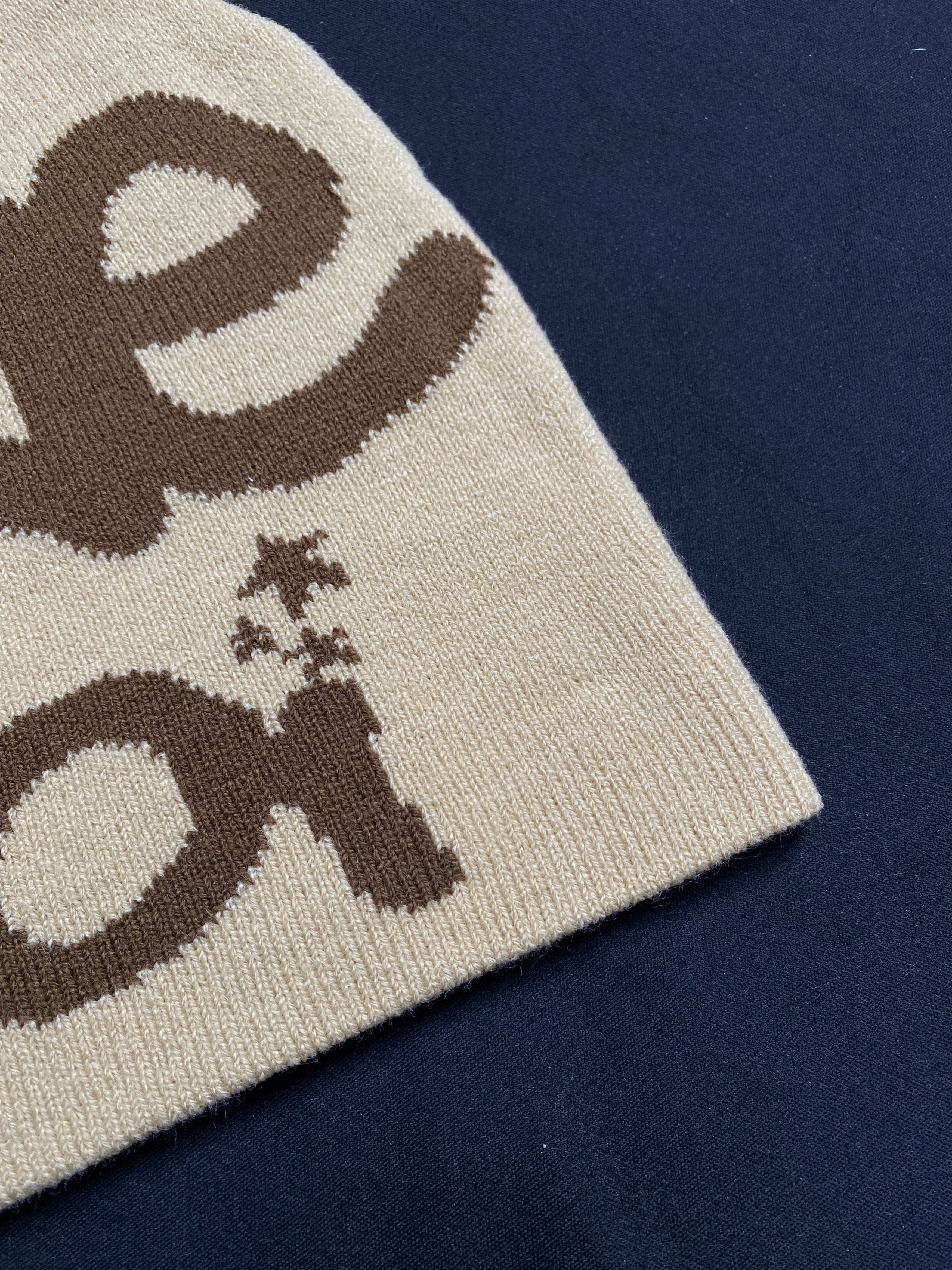 Japanese Brand Deadstock Fine Boy Graphic No Cuff Knit Brown Beanie OS Size ONE SIZE - 5 Thumbnail