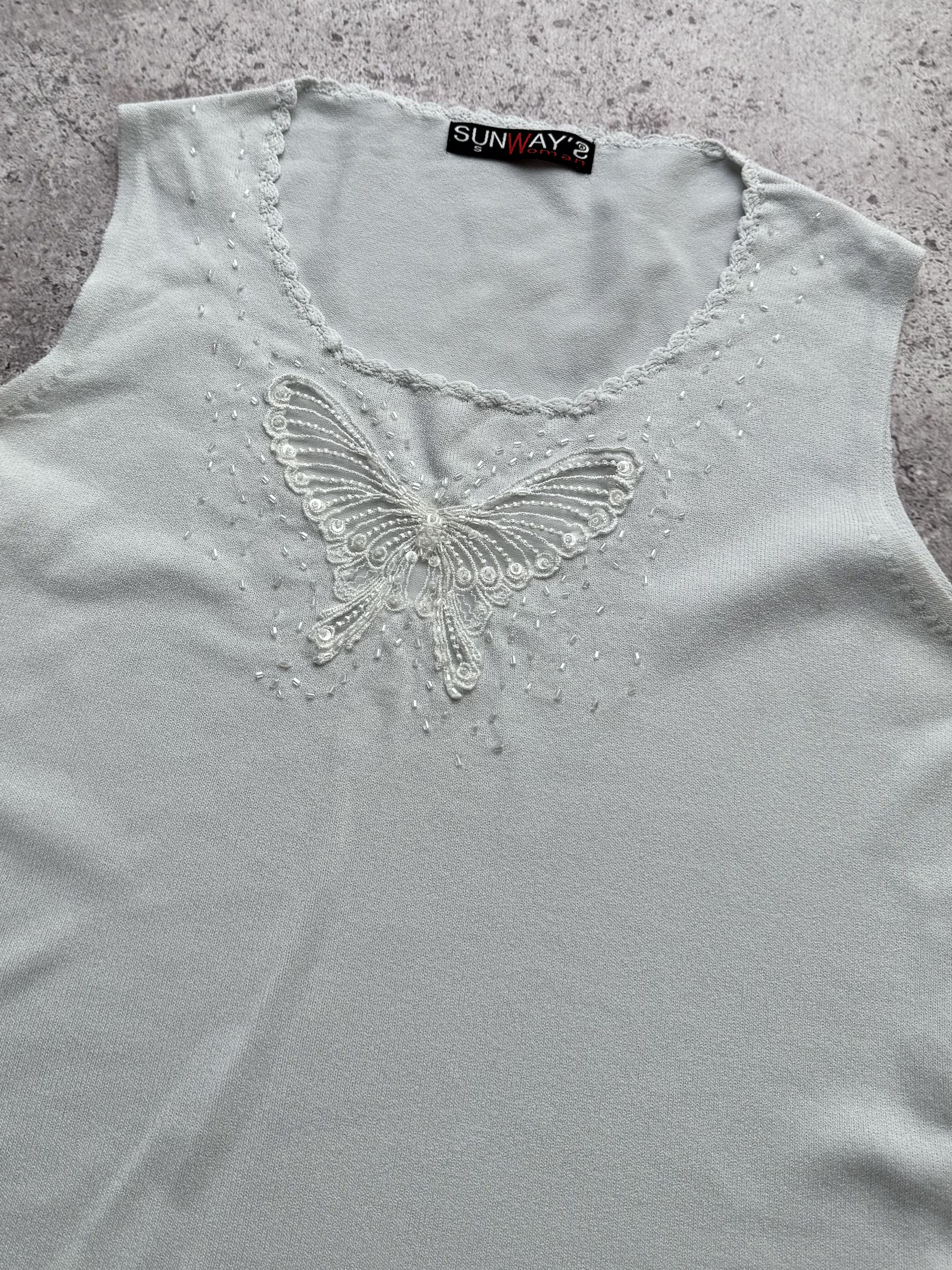 Vintage Vintage Top Butterfly Embroidered Beaded Y2K Tank (E8) Size S / US 4 / IT 40 - 2 Thumbnail