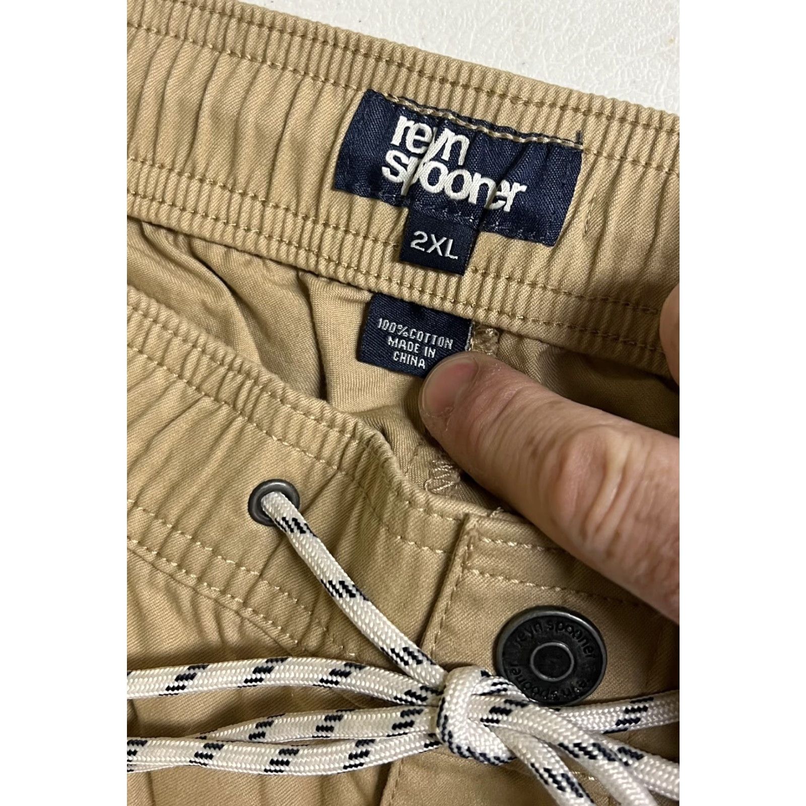 Reyn Spooner Reyn Spooner Solid Beach Twill Chino Drawstring Pants Men’s 2XL Khaki, Loose, Regular, 32 Inseam, Cotton, Beach Theme, Mens Size US 39 - 3 Thumbnail
