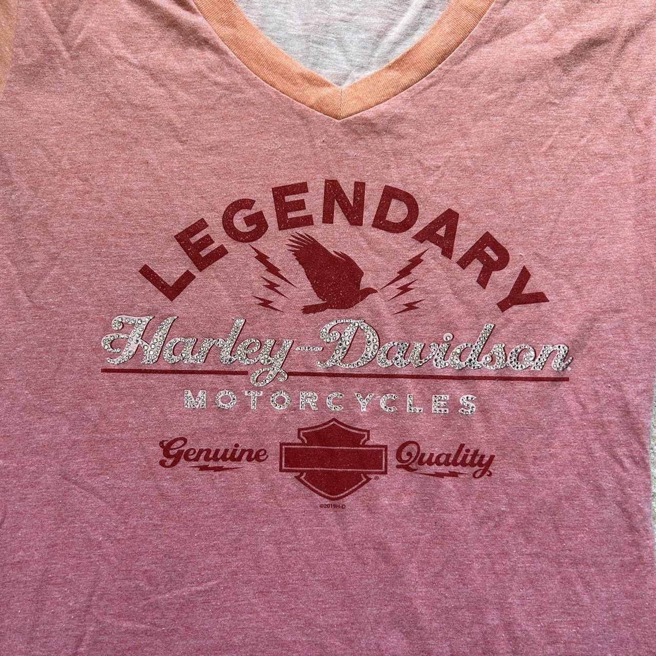 Harley Davidson × Vintage Vintage Harkey Davidson Women’s V-Neck Tee Pink Gradient Size S / US 4 / IT 40 - 2 Thumbnail
