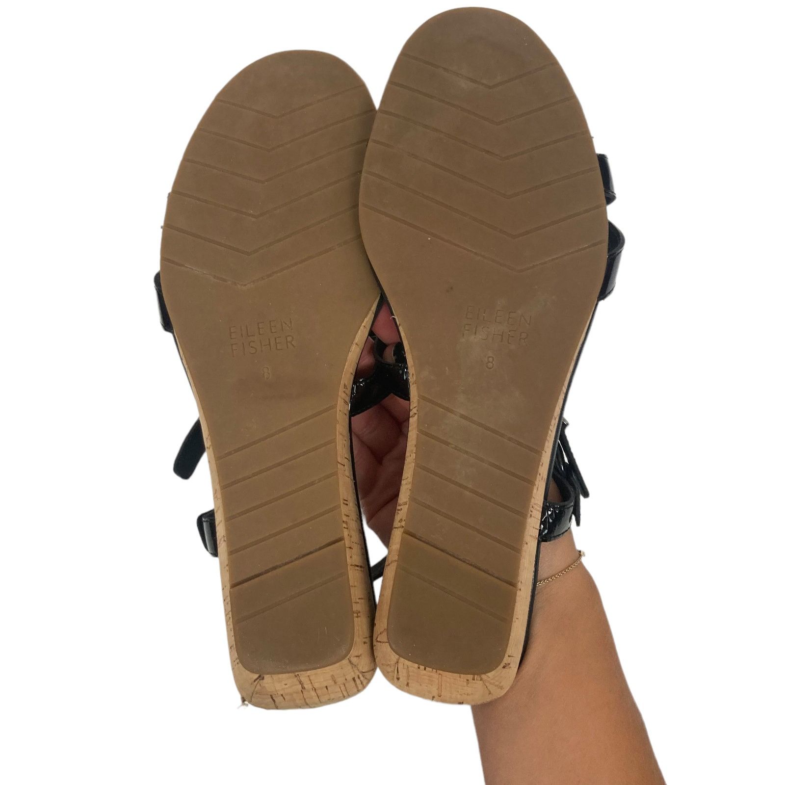 Eileen Fisher Eileen Fisher Black Patent Leather Strappy Wedges Sz 8 Size US 8 / IT 38 - 6 Thumbnail