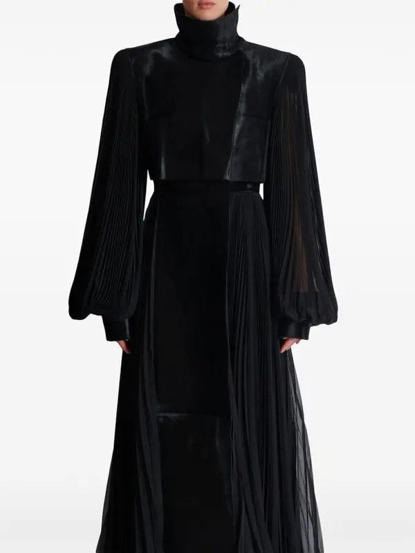 Balmain o1s1wg111025 Pleated Hi-neck Trench Coat in Black Size XS / US 0-2 / IT 36-38 - 5 Thumbnail