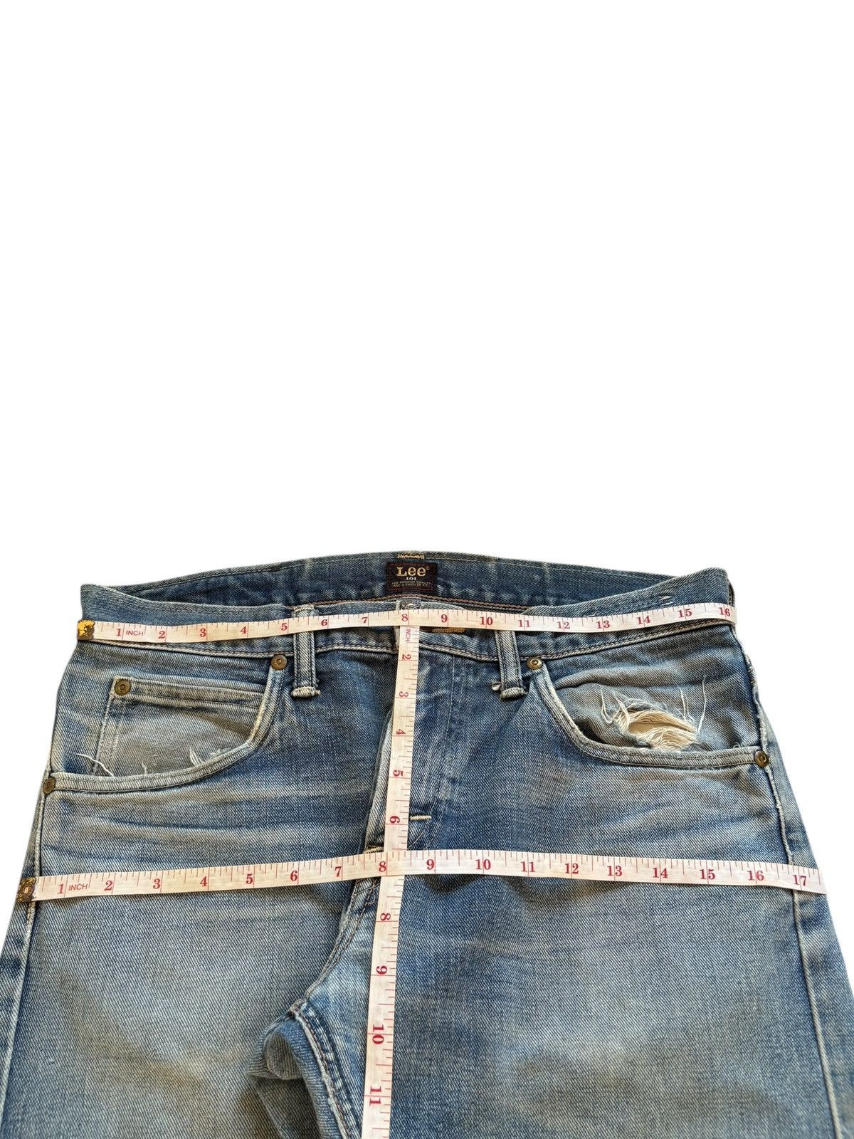 Lee Vintage Lee 101 Selvedge Mud Wash Distressed Jeans Size US 32 / EU 48 - 13 Thumbnail