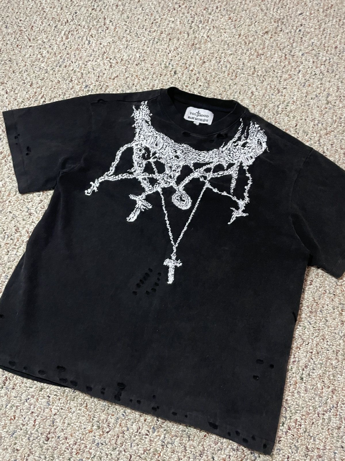 Other YOUTHOOD Embroidered Distressed Cross Chain T Shirt Size US L / EU 52-54 / 3 - 4 Thumbnail