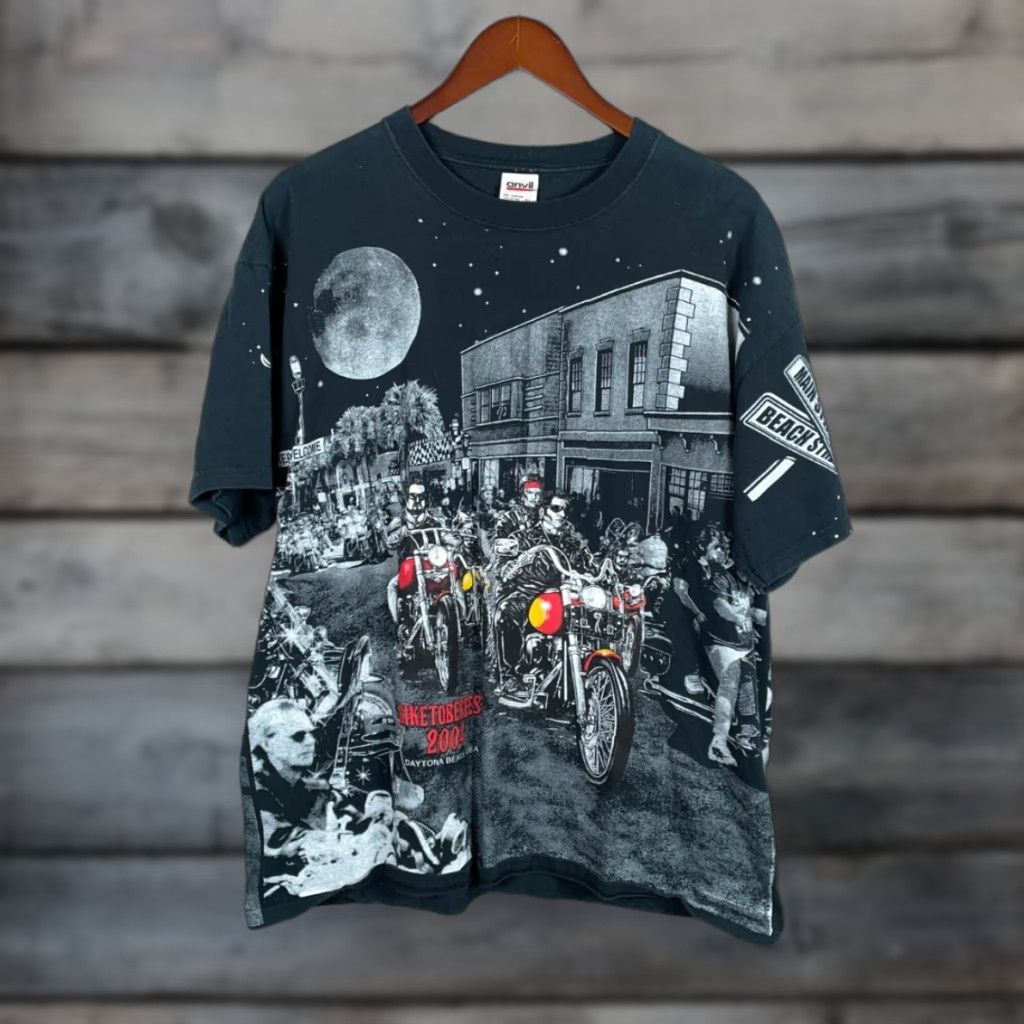 Anvil VINTAGE Anvil T-Shirt Biker 2004 Biketoberfest All-Over Print Black Adult XL Mens Size US XL / EU 56 / 4 - 1 Thumbnail