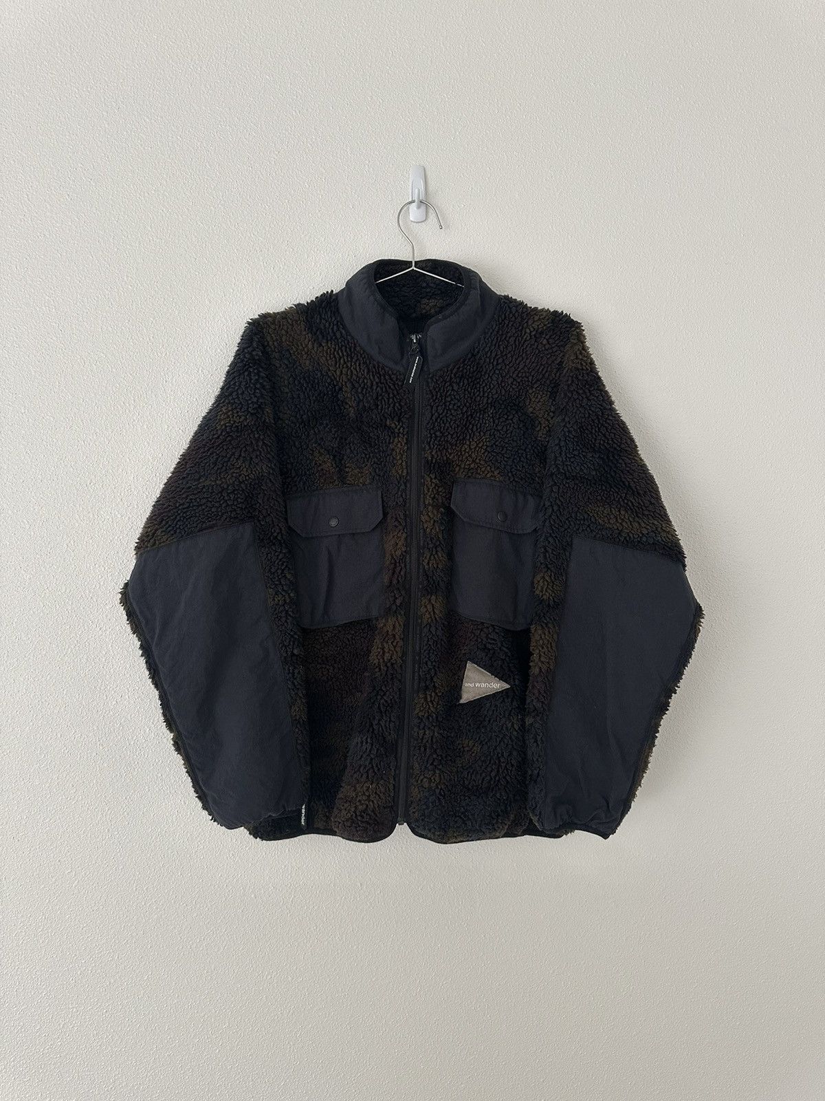 image of And Wander Camo Fleece Jacket in Black, Men's (Size XL)