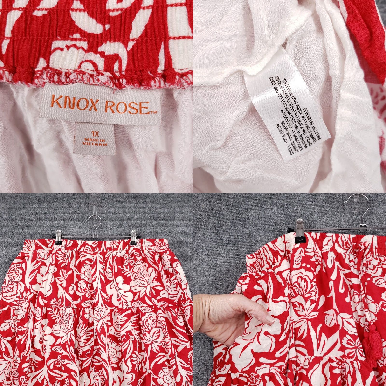 Vintage Knox Rose Skirt Women 1X Plus Red Floral Mini Tiered Boho Hawaiian Peasant Lined Size 40" / US 18 - 8 Thumbnail