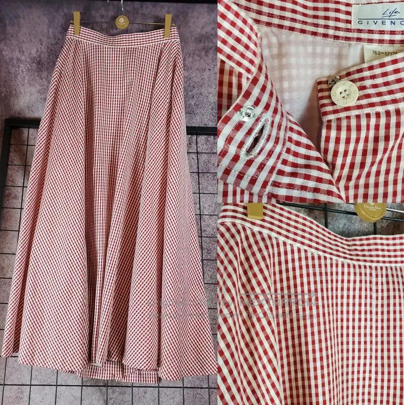 Givenchy Givenchy Pink Cotton Gingham Long Skirt . Size 23" - 5 Thumbnail