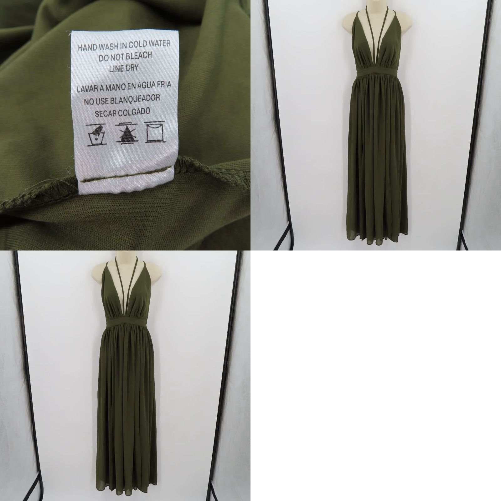 Vintage Miss Avenue Womens Dress Small Green Deep V Neck Strappy High Slit Long Gown Size S / US 4 / IT 40 - 8 Thumbnail