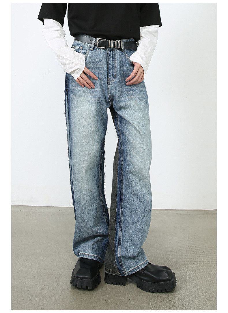 Japanese Brand × Jean American street blue-gray patchwork loose straight jeans Size US 32 / EU 48 - 4 Thumbnail